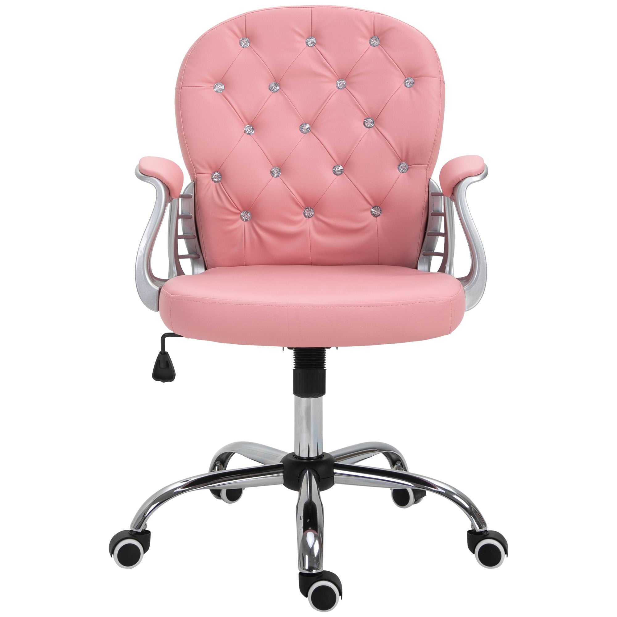 Vinsetto Office Chair Ergonomic 360° Swivel PU Diamante Padded Base 5 Castor Wheels for Home Work Pink