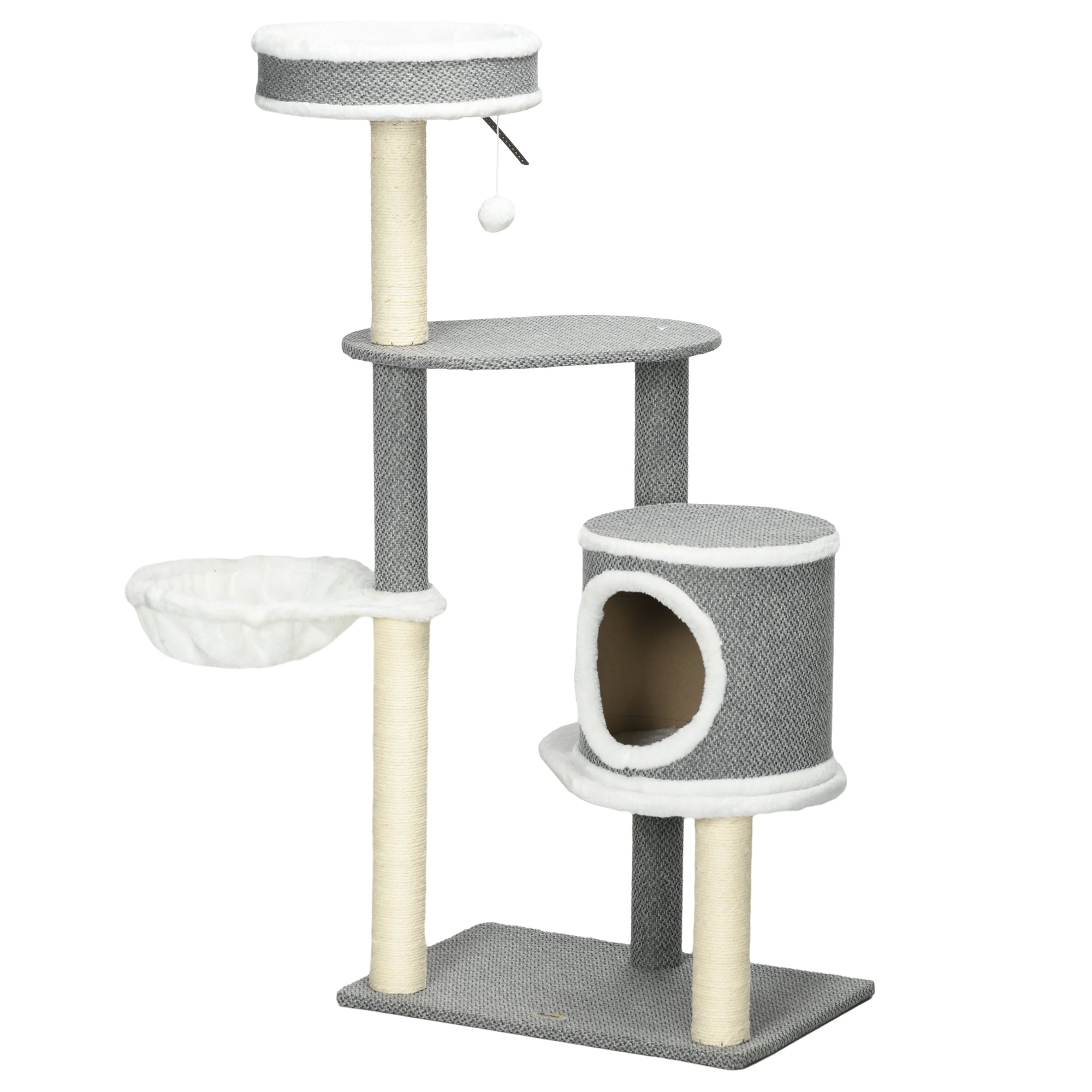 PawHut Multi-Level Cat Tree, Indoor Climbing Tower with Scratching Posts, Plush Comfort, 124cm, Grey