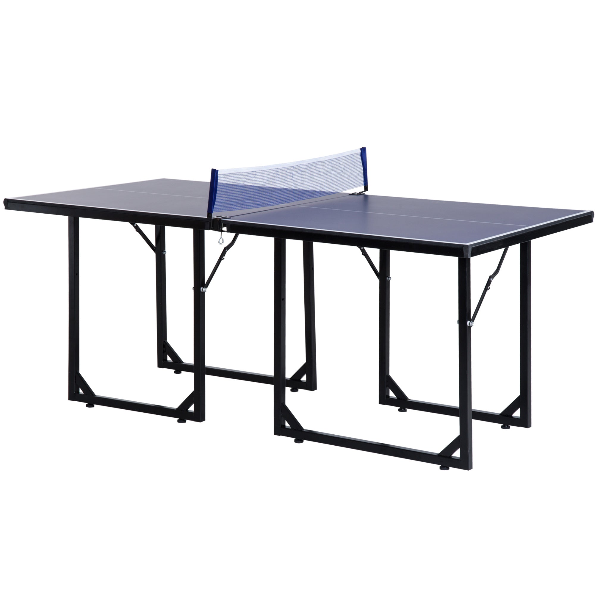 HOMCOM Folding Mini Table Tennis/Ping Pong Table Set-Black/Blue