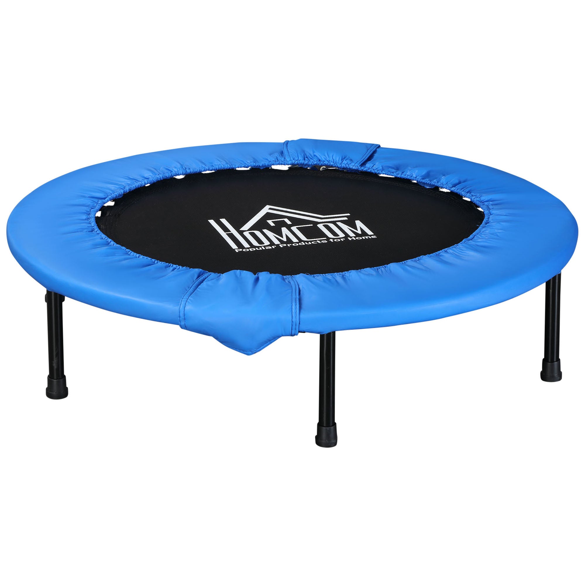 Soozier Φ96cm Foldable Mini Fitness Trampoline Home Gym Yoga Exercise Rebounder Indoor Outdoor Jumper w/ Safety Pad, Blue and Black