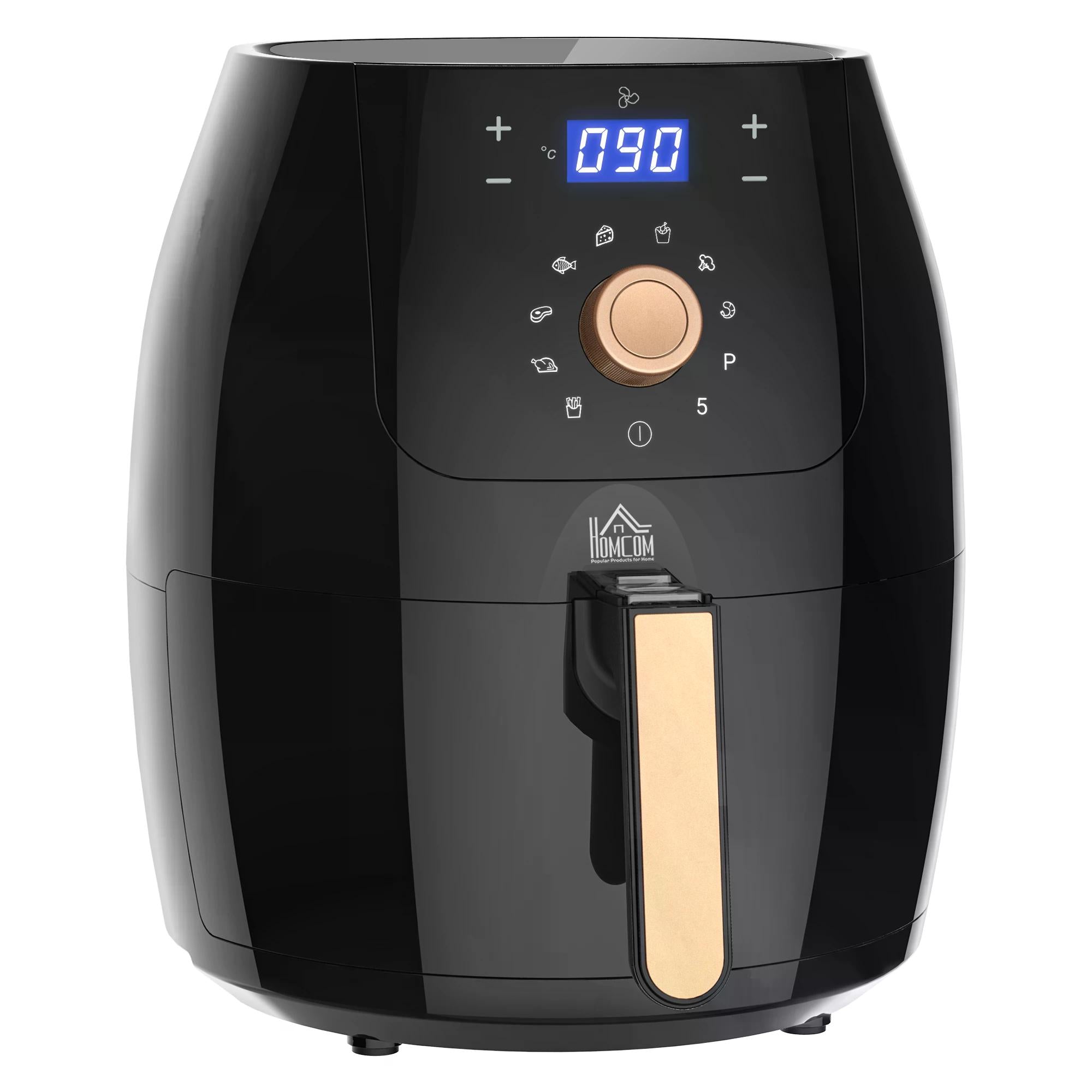 HOMCOM Air Fryer Deluxe: Digital 1700W 5.5L Rapid Air Circulation, Adjustable Temp, 60 Min Timer, Oil-Free Cooking, Black