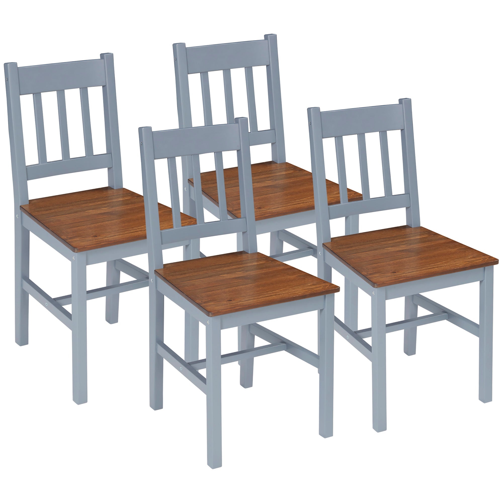 HOMCOM Dining Chairs Set of 4, Kitchen Chair with Slat Back, Pine Wood Structure for Living Room and Dining Room, Grey