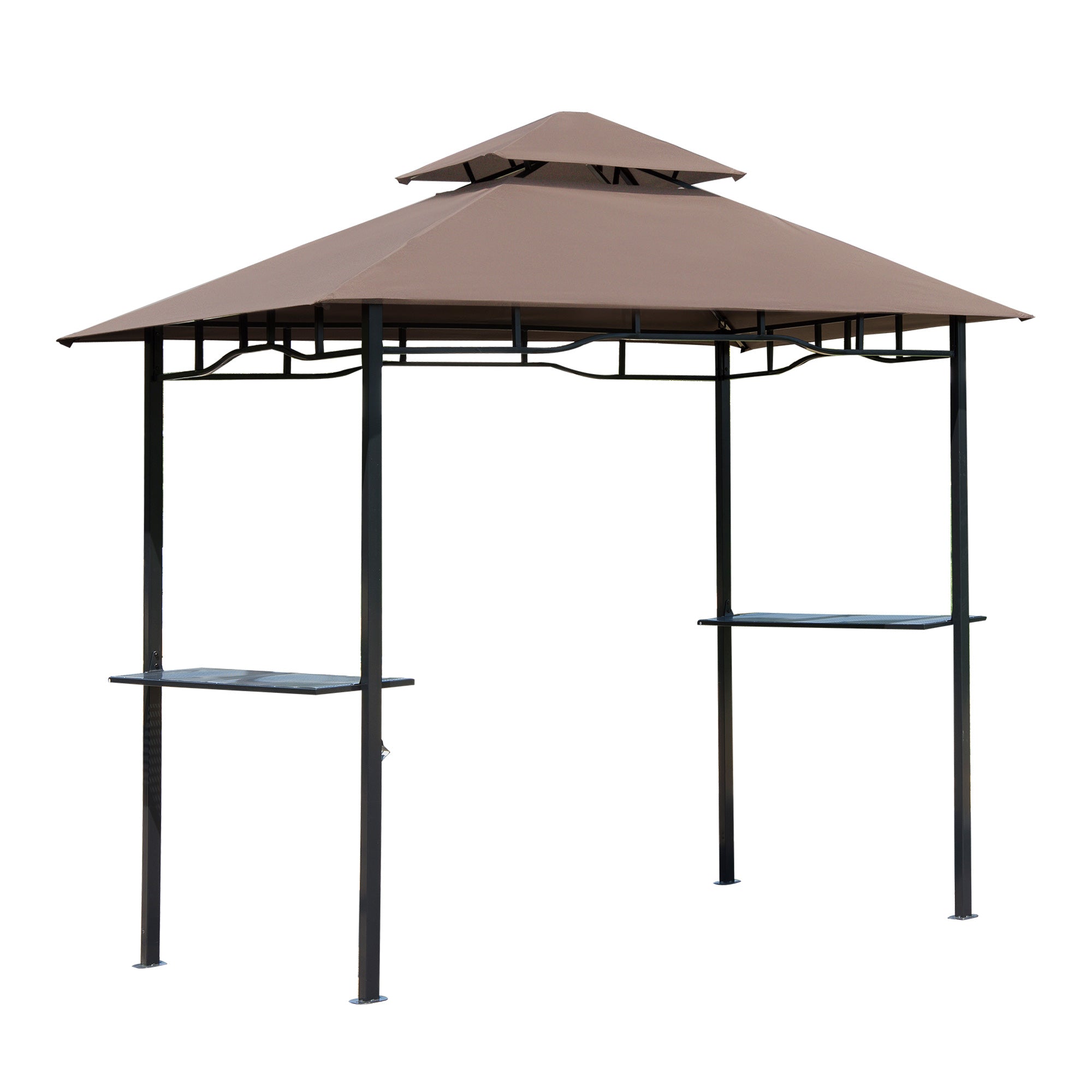 Outsunny 8 ft Double-Tier BBQ Gazebo Grill Canopy Barbecue Tent Shelter Patio Deck Cover - Coffee