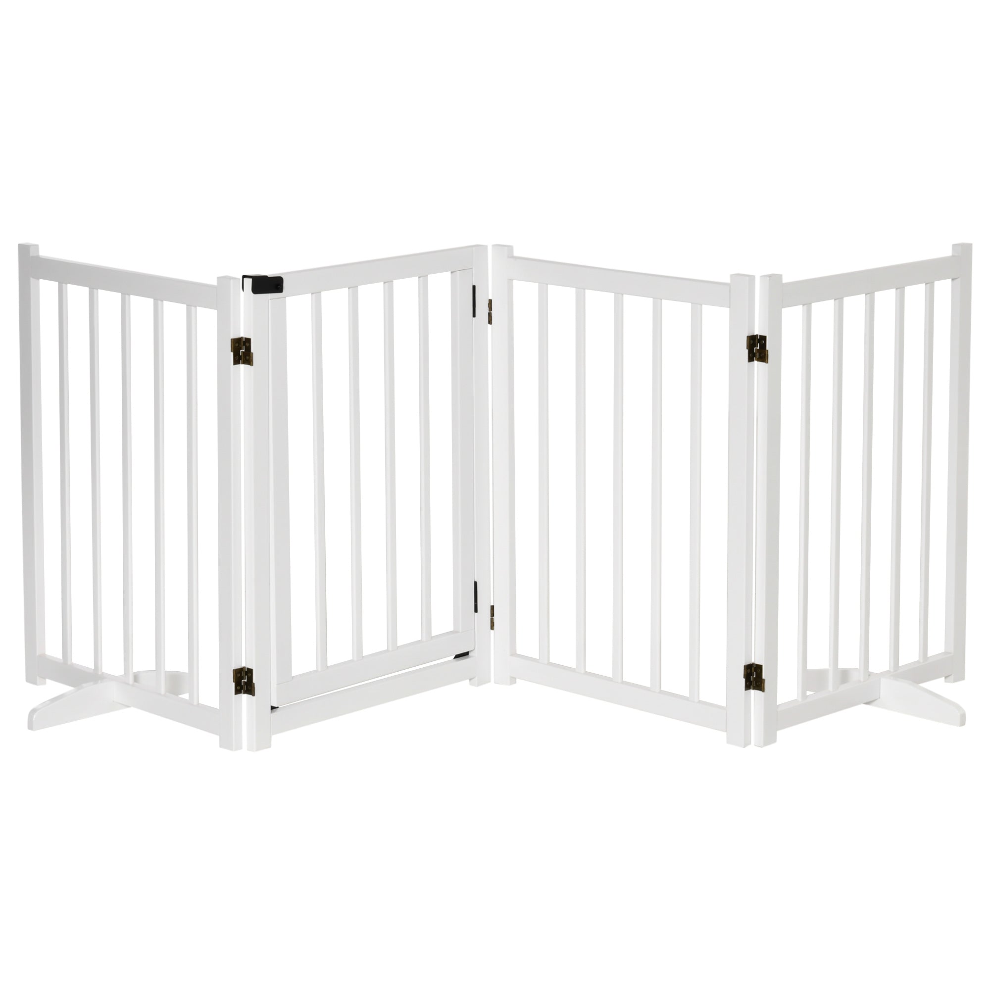 PawHut Freestanding Pet Gate: Wooden Foldable Barrier for Small to Medium Dogs, 4 Panel Design, White