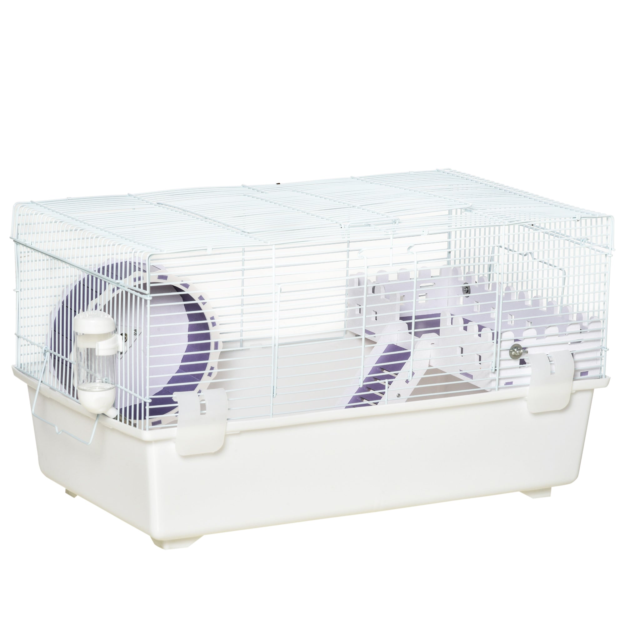 PawHut Two-Tier Hamster Cage, Multi-Storey Gerbil Haven, Small Animal Habitat with Water Bottle, Exercise Wheel, Ladder, White