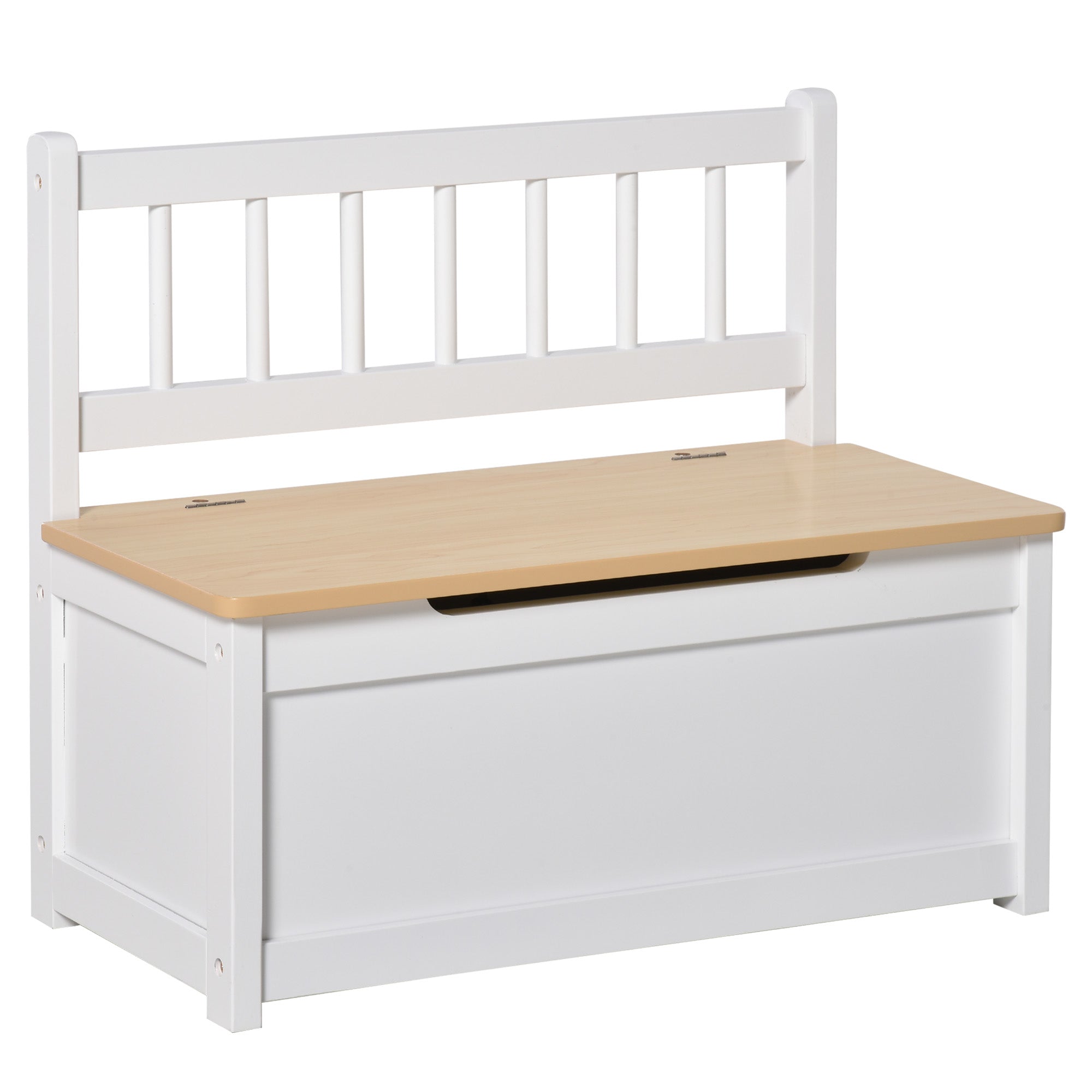 HOMCOM 2-IN-1 Wooden Toy Box Seat Bench Storage Chest Cabinet Organizer with Safety Pneumatic Rod 60 x 30 x 50cm White