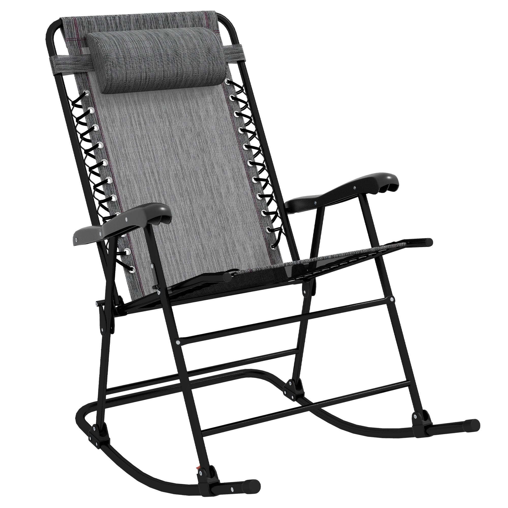 Outsunny Rocking Chair, Folding Outdoor Adjustable Zero-Gravity Rocker with Headrest for Camping, Fishing, Patio, Grey