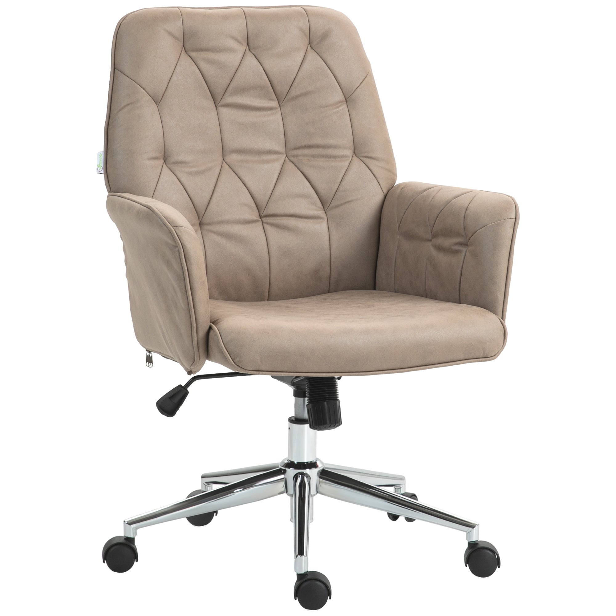 Vinsetto Ergonomic Microfibre Office Chair, Swivel Desk Chair with Adjustable Height & Armrests, Beige