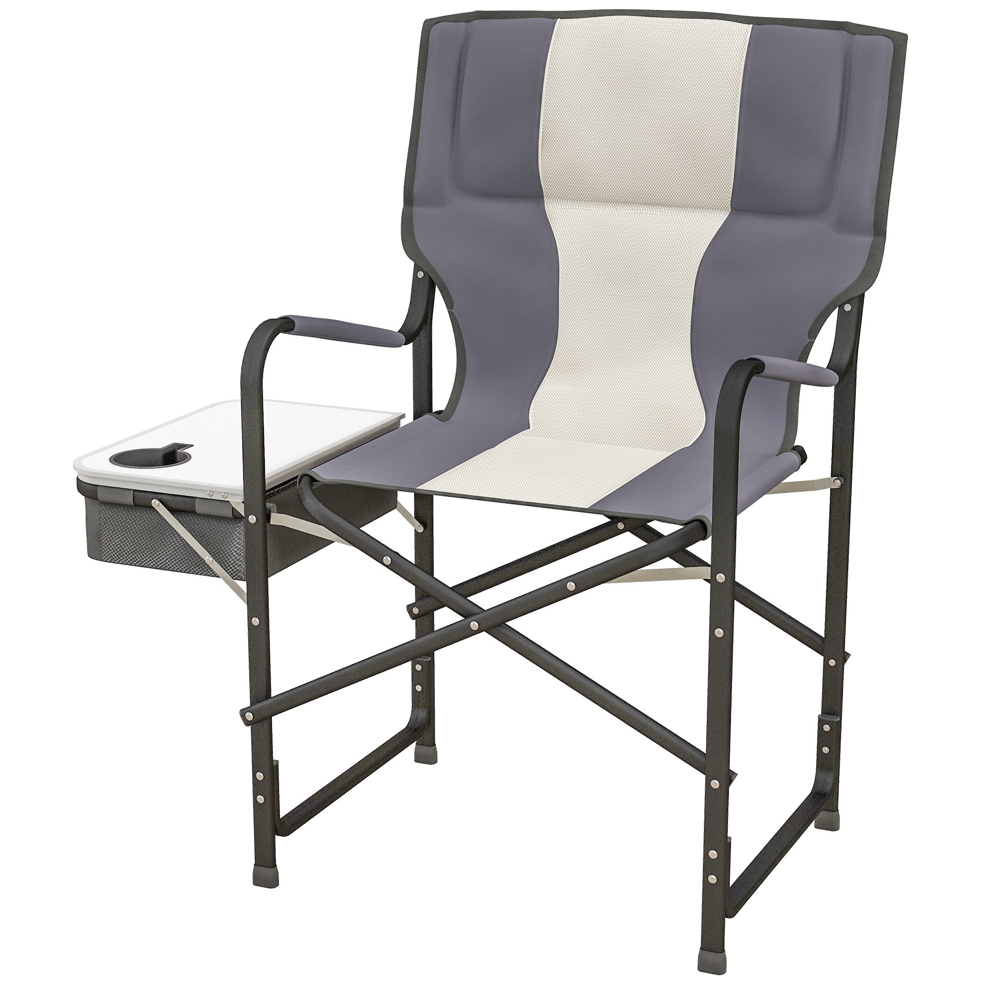 Outsunny Aluminium Director's Chair: Portable Outdoor Chair with Side Table, Cup Holder & Cooler Bag, Grey