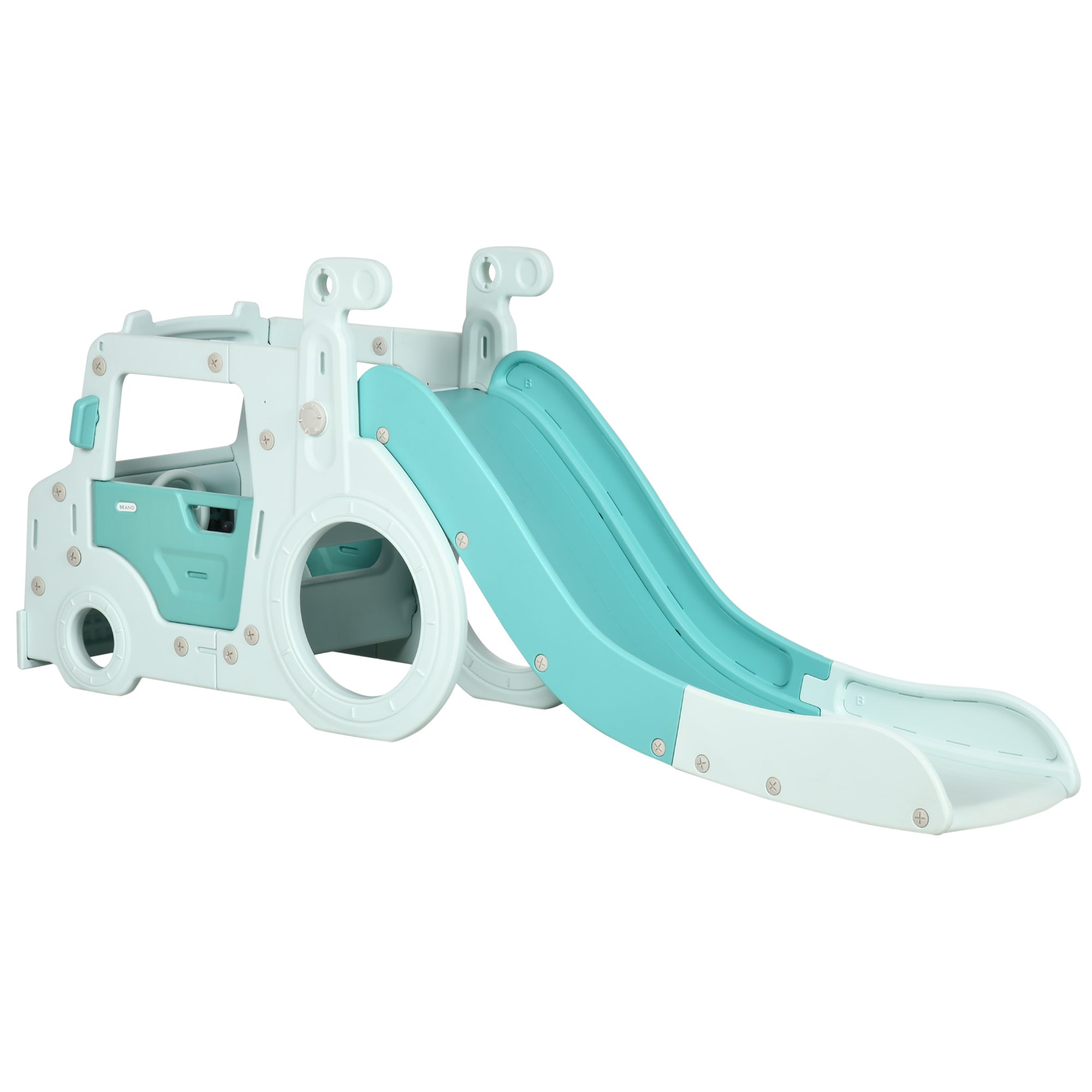 AIYAPLAY 4-In-1 Kids Slide, Freestanding Slide for Toddler, Indoor Outdoor Climber, Exercise Toy, Activity Center, Car Shaped, Light Blue