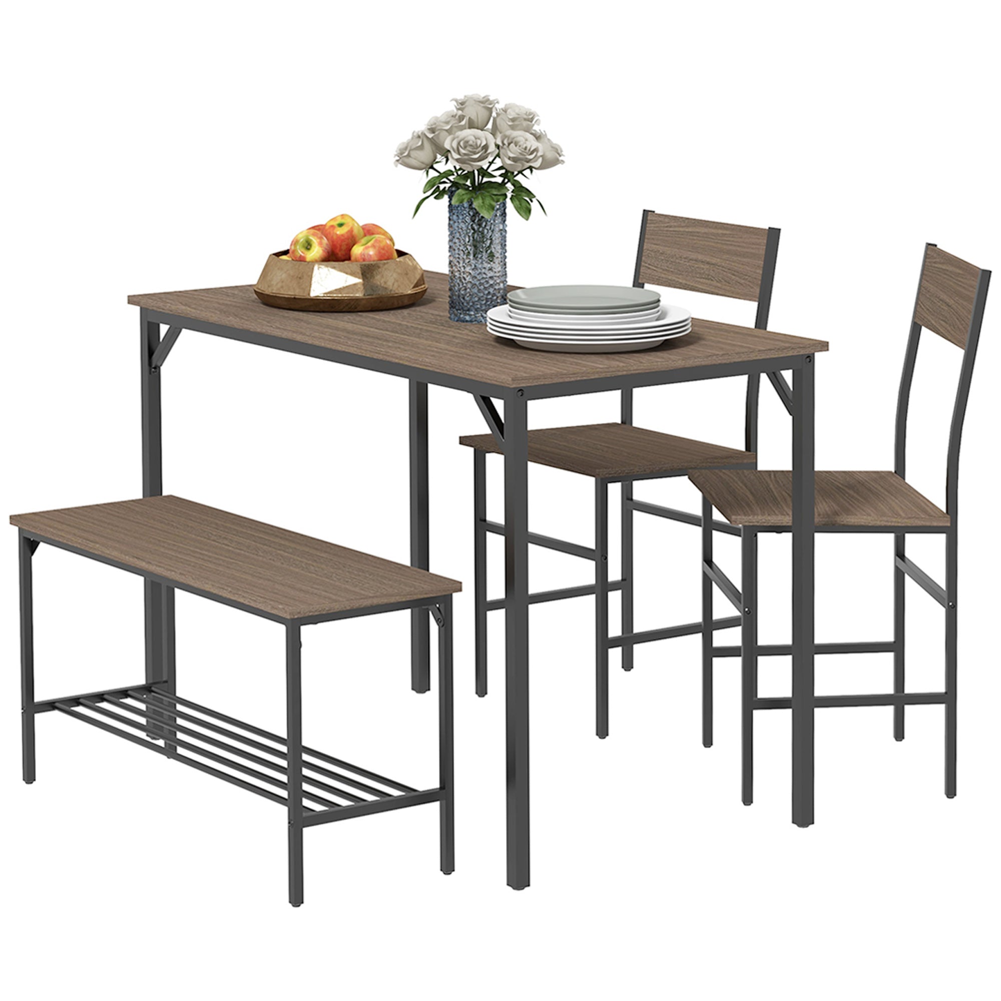 HOMCOM Compact Dining Suite: Modern Four-Piece Set with Table, Chairs, and Bench for Any Home