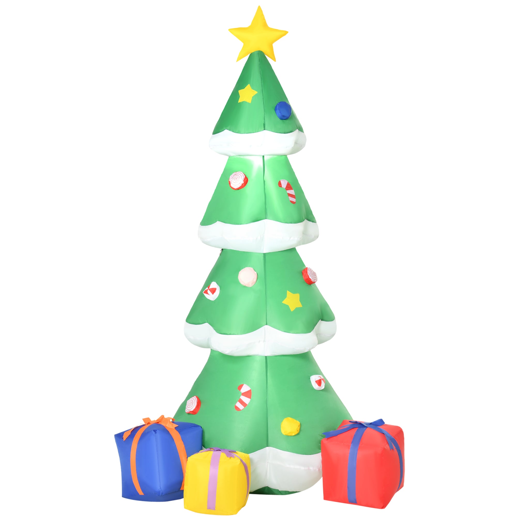 HOMCOM 2.1m Tall Inflatable Christmas Tree with Star and Multicolour Gift Boxes Huge Lighted Outdoor Decoration with 3 Built-in LED Lights Xmas Toy