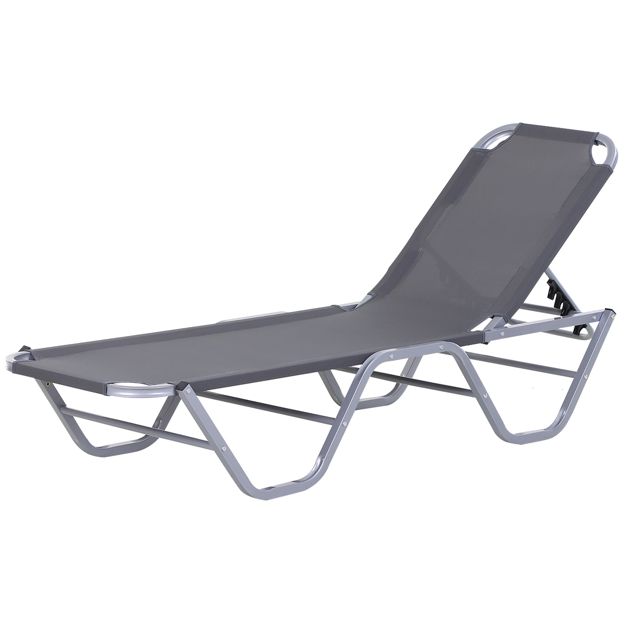 Outsunny Sunbathing Recliner: Lightweight Poolside Lounger with 5-Position Backrest, Silvery Sheen