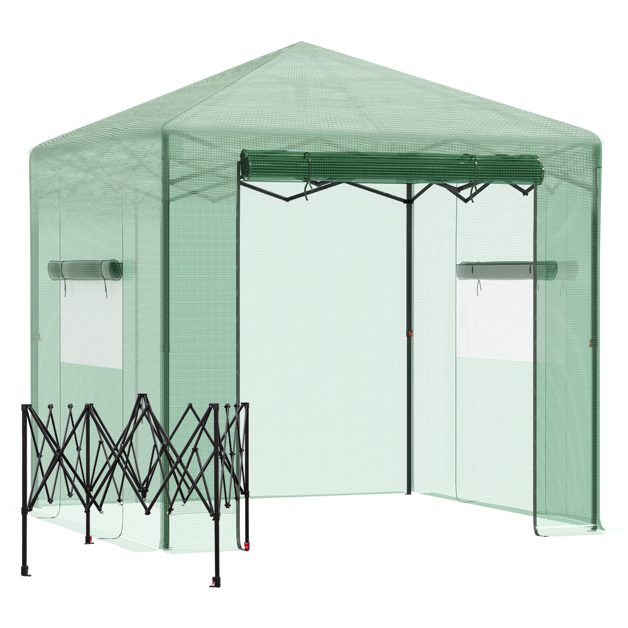 Outsunny Portable Walk in Pop-up Greenhouse Outdoor for Plants Garden Foldable with Carrying Bag , PE Cover, Steel Frame, Green, 2.4L x 1.8W x 2.4H m