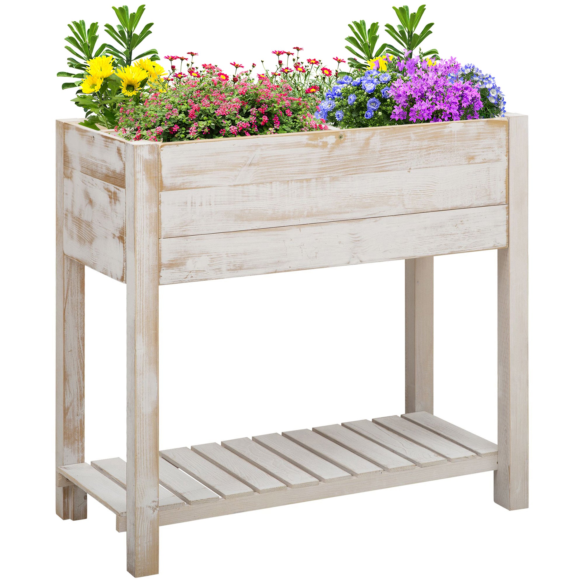 Outsunny Tiered Raised Planter: Elevated Gardening Bed with Pockets for Veggies, Flowers & Herbs, White