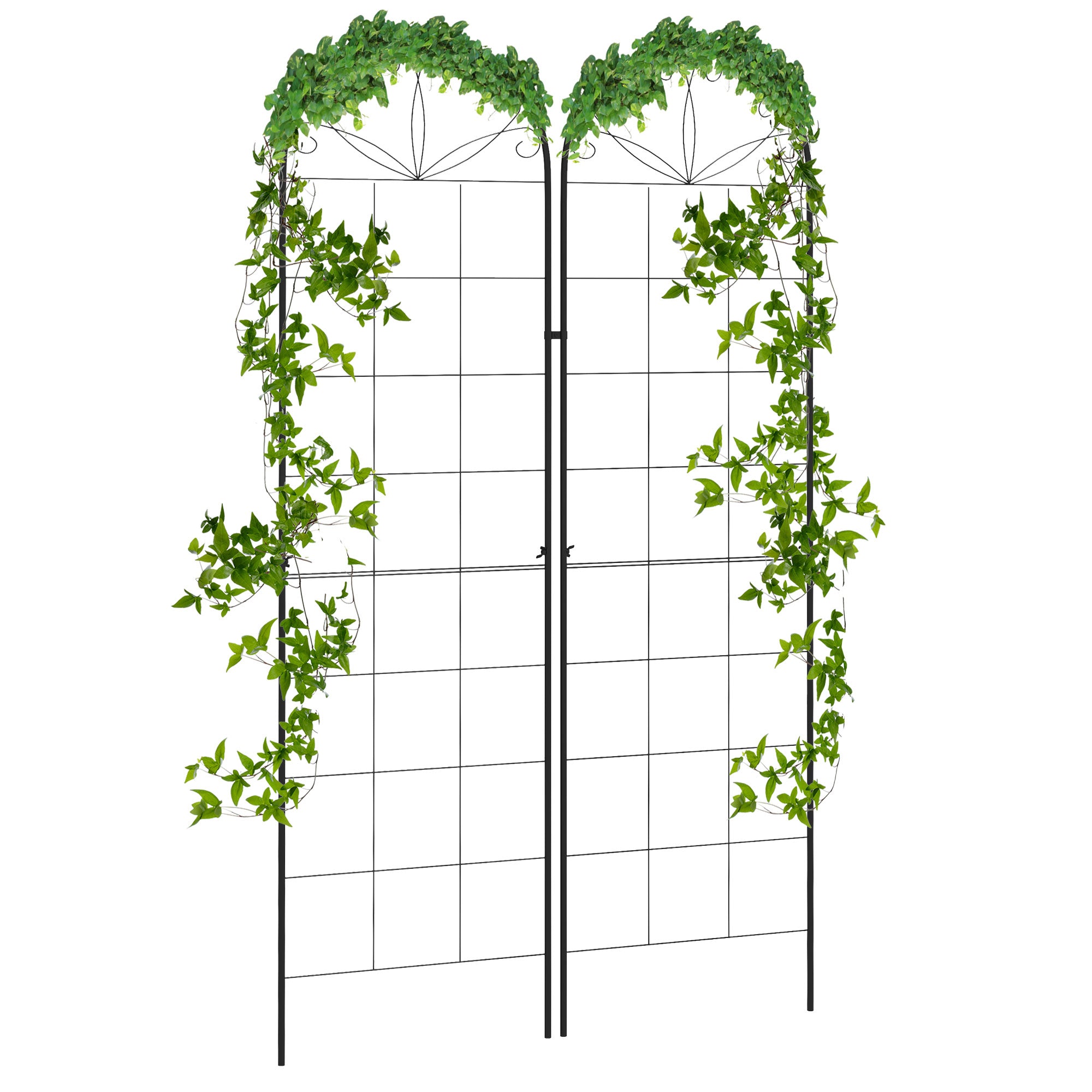 Outsunny Set of 2 Metal Garden Trellises: Climbing Plant Support Frames, Decorative Grid Design