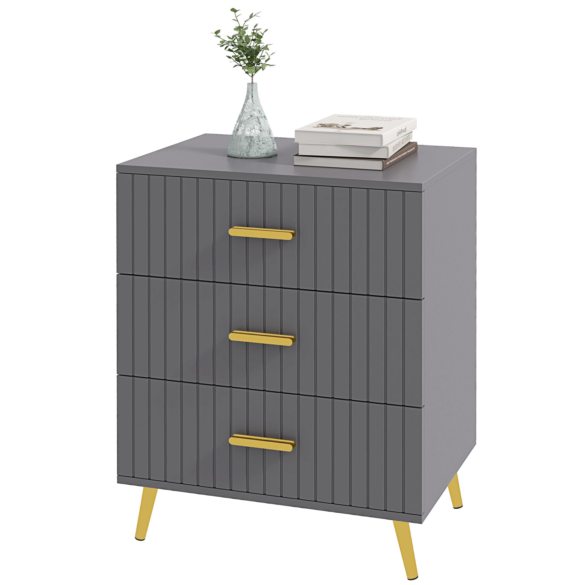 HOMCOM Bedroom Chest of Drawers, Modern 3-Drawer Dresser, Storage Drawer Unit with Aluminium Legs, Dark Grey