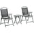 Outsunny 3 Pcs Garden Table and Chairs, Outdoor Bistro Set, Patio Conversation Furniture Set w/ Foldable Armchairs & Glass Top Coffee Table, Dark Grey