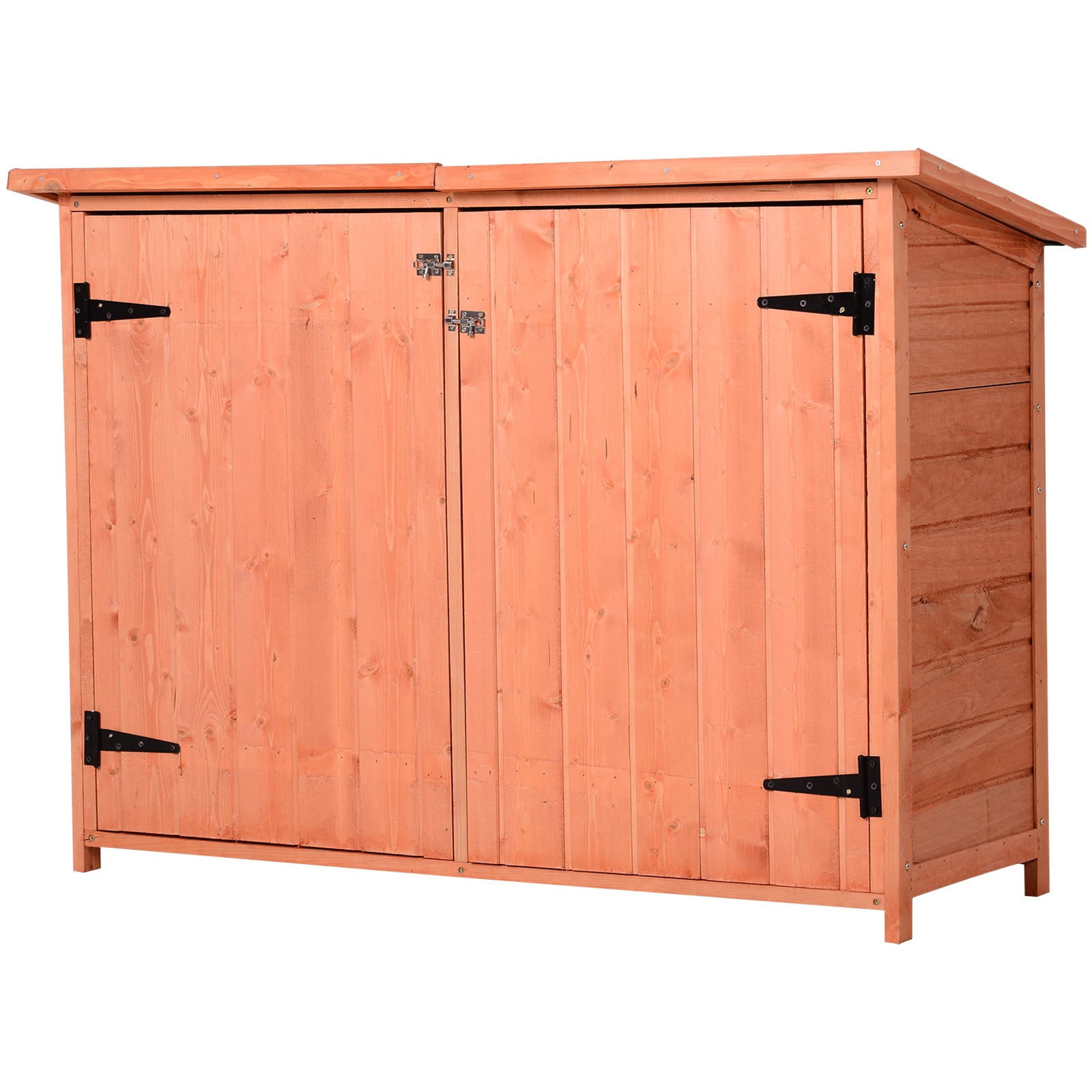 Outsunny Wooden Garden Storage Shed Tool Cabinet Organiser with Shelves Double Door 128L x 50W x 90Hcm