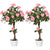 Outsunny Set of 2 Artificial Plants Pink Rose Floral in Pot, Fake Plants for Home Indoor Outdoor Decor, 90cm