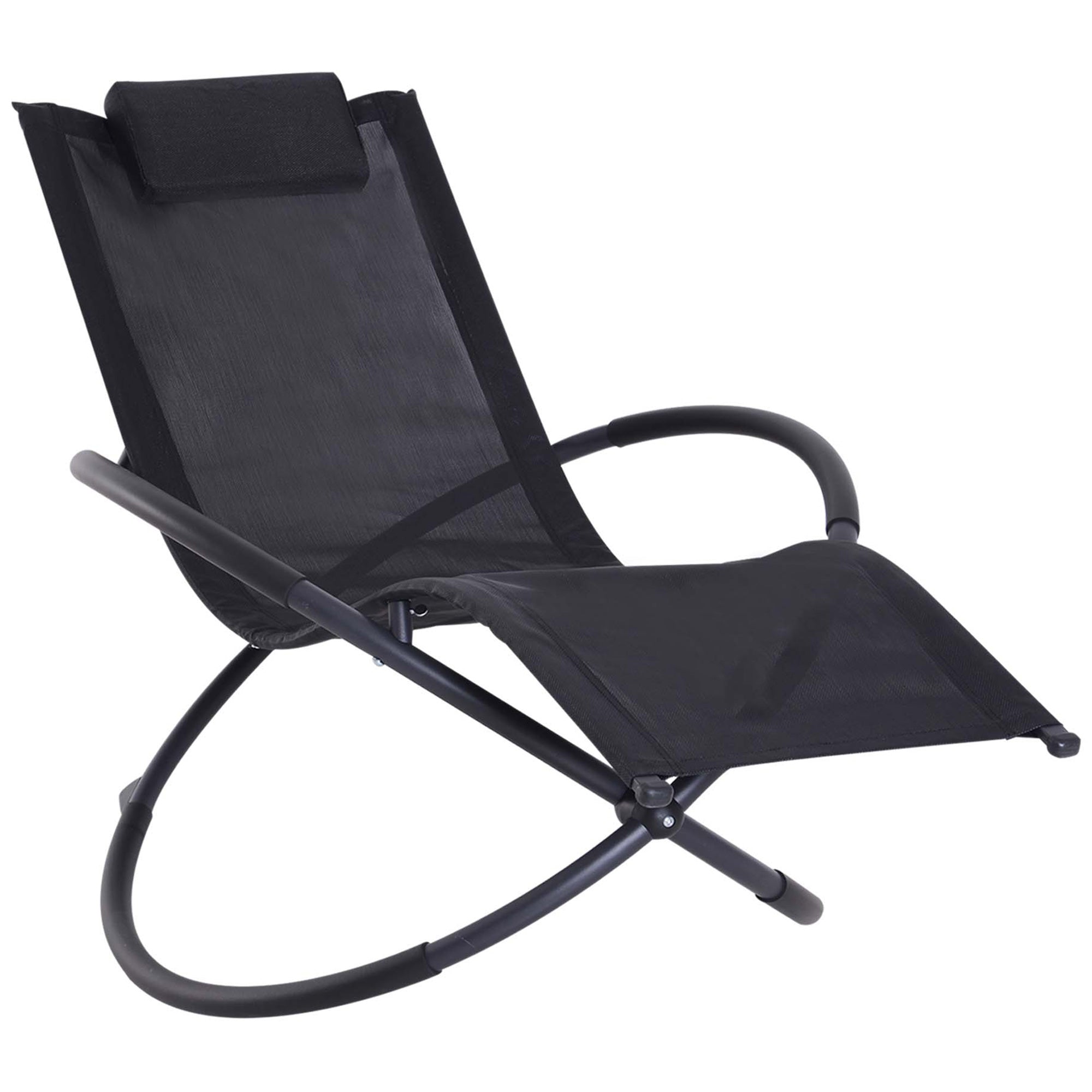 Outsunny Orbital Lounger, Zero Gravity Patio Chaise, Foldable Rocking Chair with Pillow, Black.