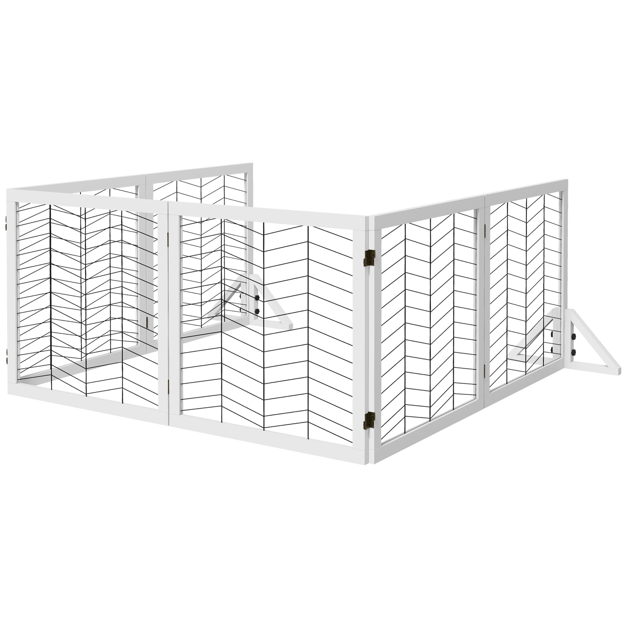 PawHut 6 Panels Pet Gate, Wooden Foldable Dog Barrier w 2PCS Support Feet, for Small Medium Dogs - White