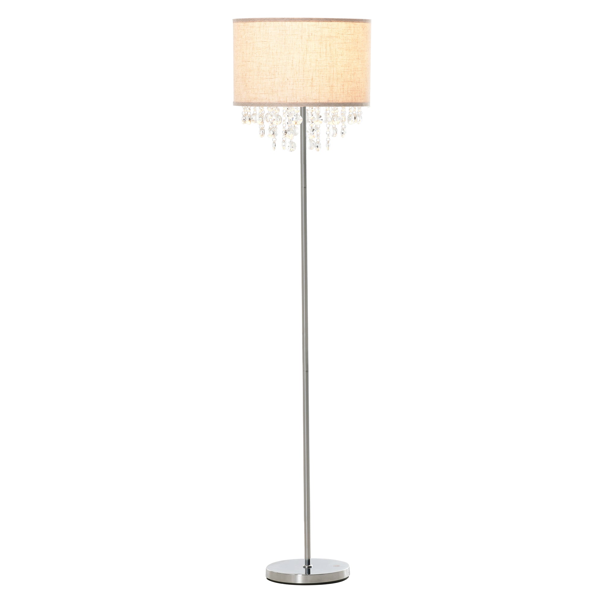 HOMCOM Luminous Elegance: Modern Floor Lamp with Crystal Pendant, Fabric Shade & Floor Switch, Silver and Cream