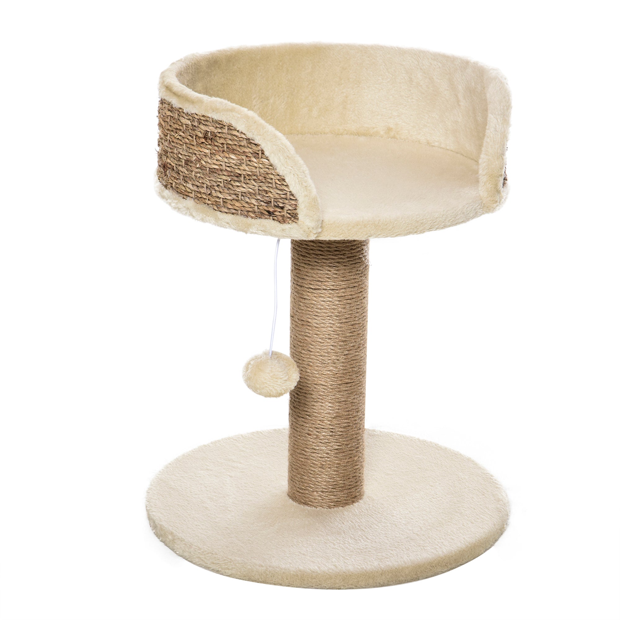 PawHut Cat Tree Tower Basics with Bed, Scratching Post, Activity Centre, Kitten House, Dangling Ball Perch, Beige