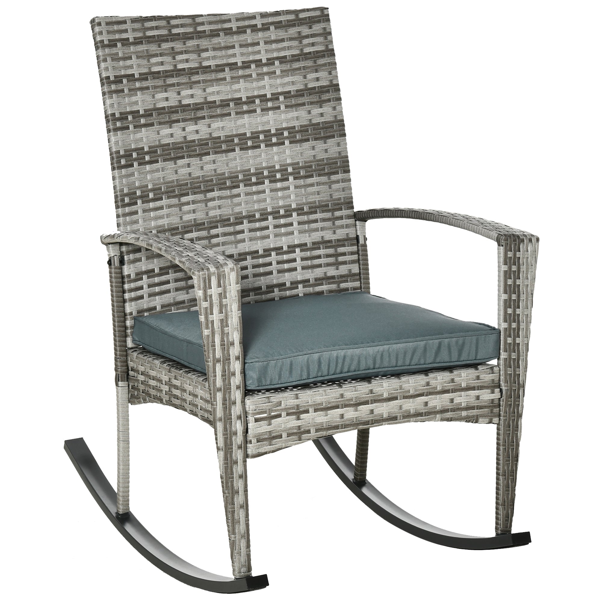 Outsunny Wicker Chair, Rattan Rocking Chair with Removable Cover & Flame-Retardant Fabric for Outdoor & Indoor, Light Grey | Aosom UK