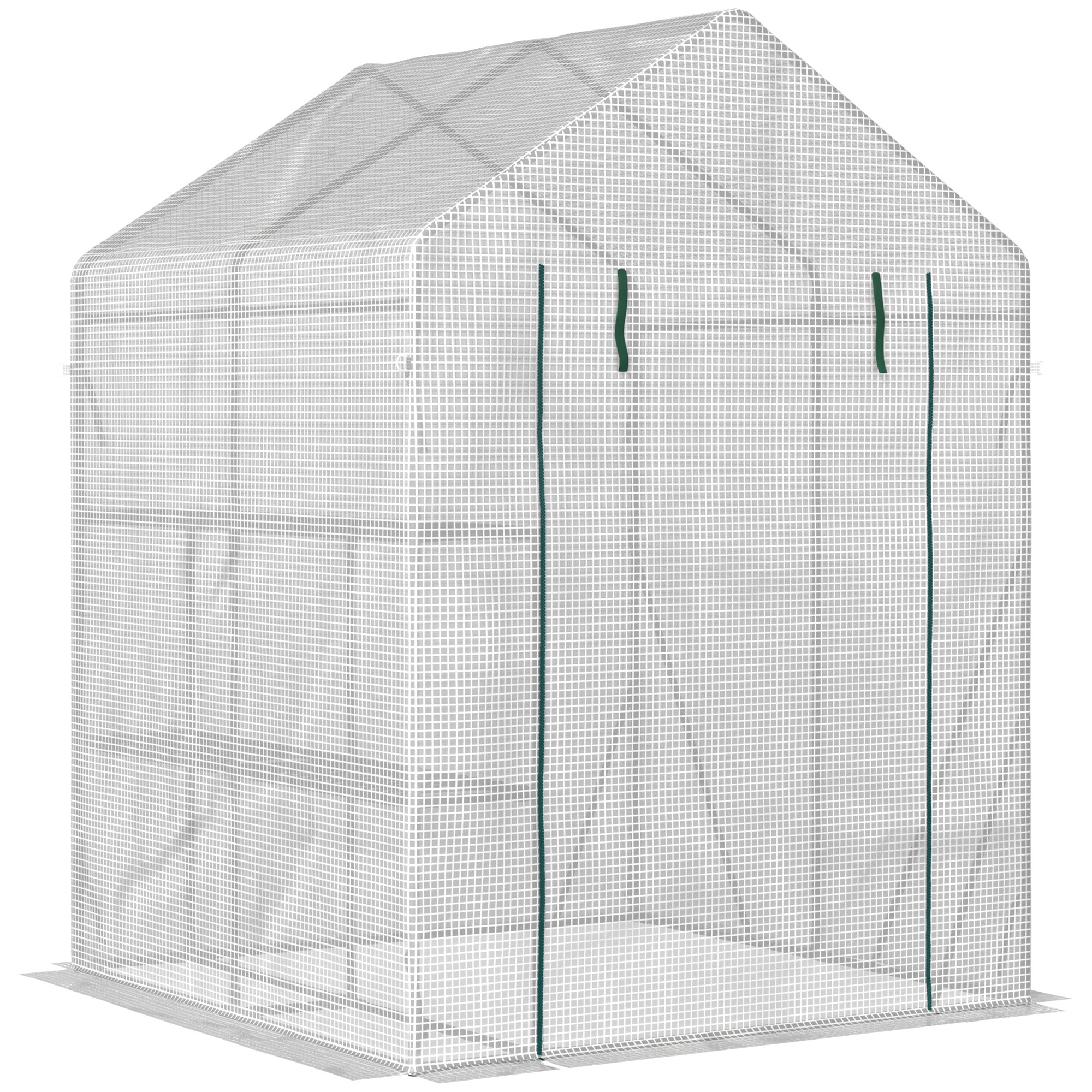 Outsunny Walk-In Greenhouse Portable Gardening Plant Grow House with 2 Tier Shelf, Roll-Up Zippered Door and PE Cover, 143 x 143 x 195 cm