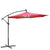 Outsunny 3m LED Patio Banana Umbrella Cantilever Parasol w/ Crank Cross Base Hanging Offset Umbrella Frame Steel  Aluminium Garden Table Outdoor Red