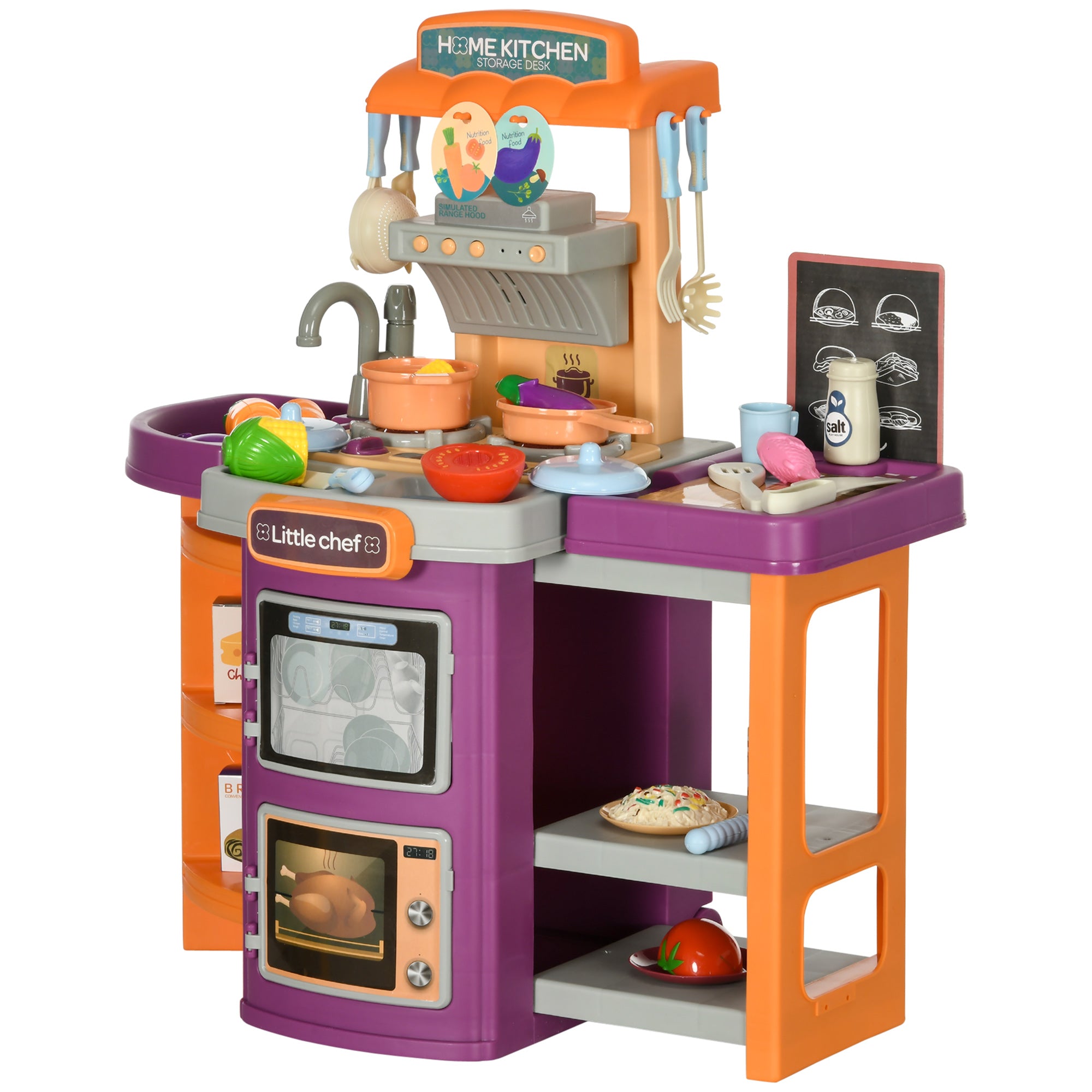 Aiyaplay Culinary Playset: Illuminated Kitchen Trolley with Realistic Sounds, Water Spritz & 49 Accessories for Budding Chefs, Multicoloured