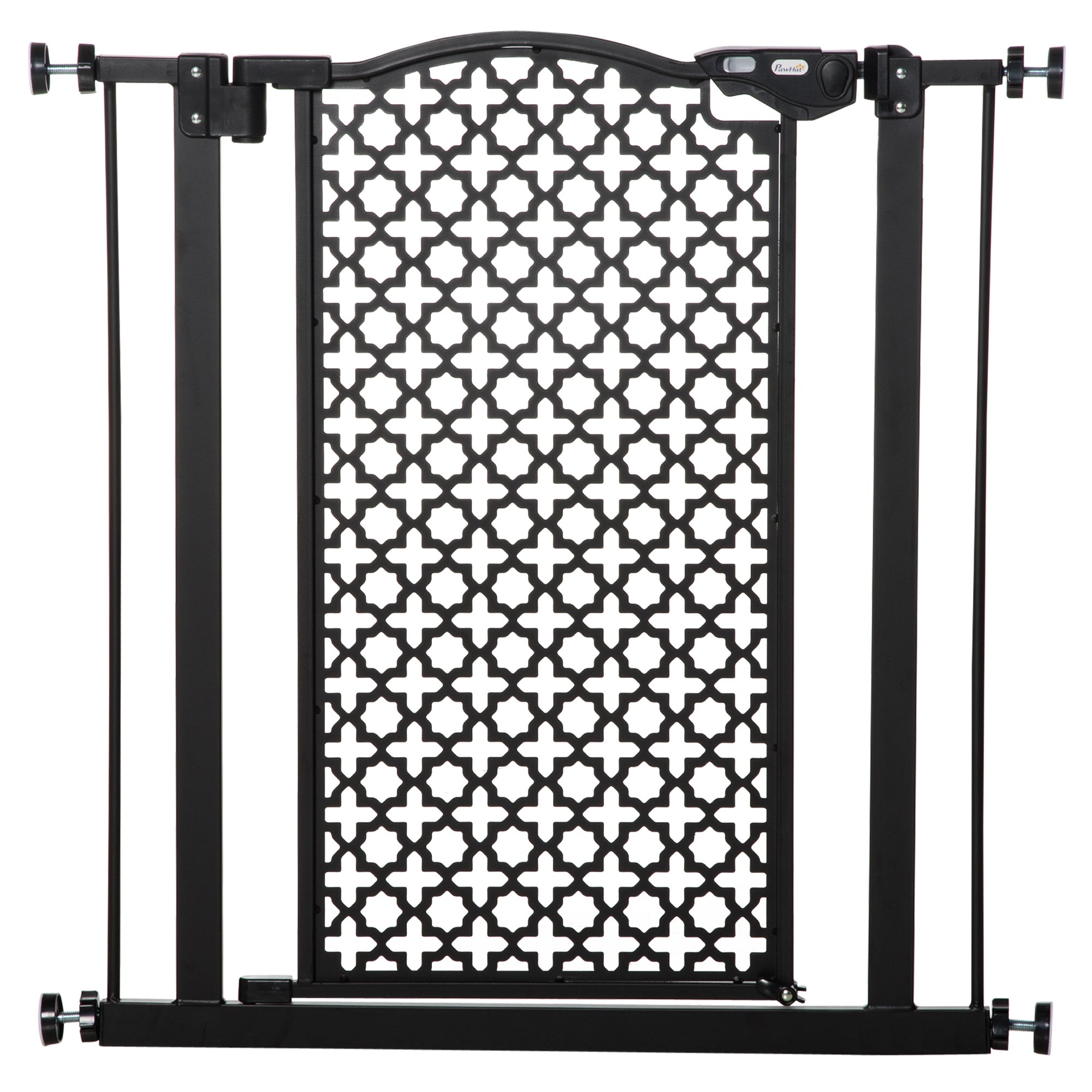 PawHut 74-80 cm Pet Safety Gate Barrier Stair Pressure Fit with Auto Close and Double Locking for Doorways, Hallways, Black