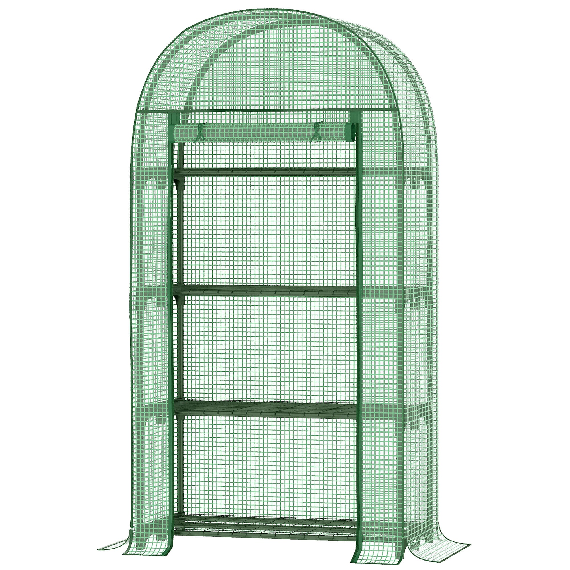 Outsunny Compact Mini Greenhouse Outdoor with Storage Shelf and Roll-Up Zippered Door, 80x49x160cm - Green