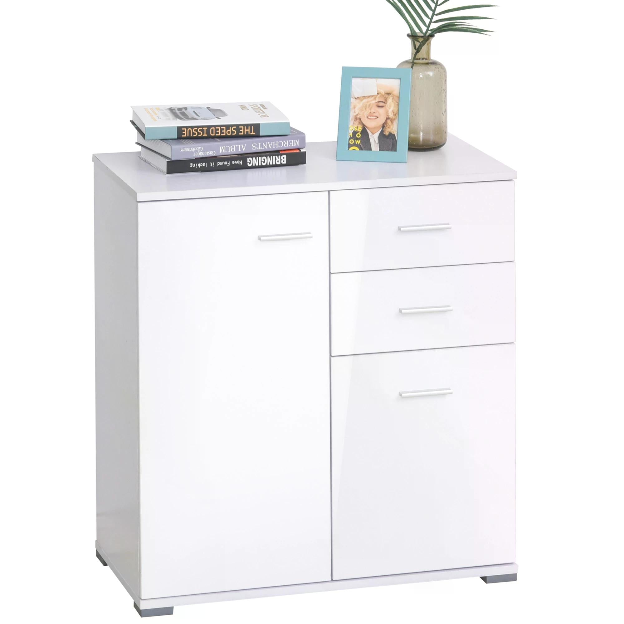 HOMCOM High Gloss Side Cabinet, Modern Design, 71x35x76 cm, Ample Storage Space, White