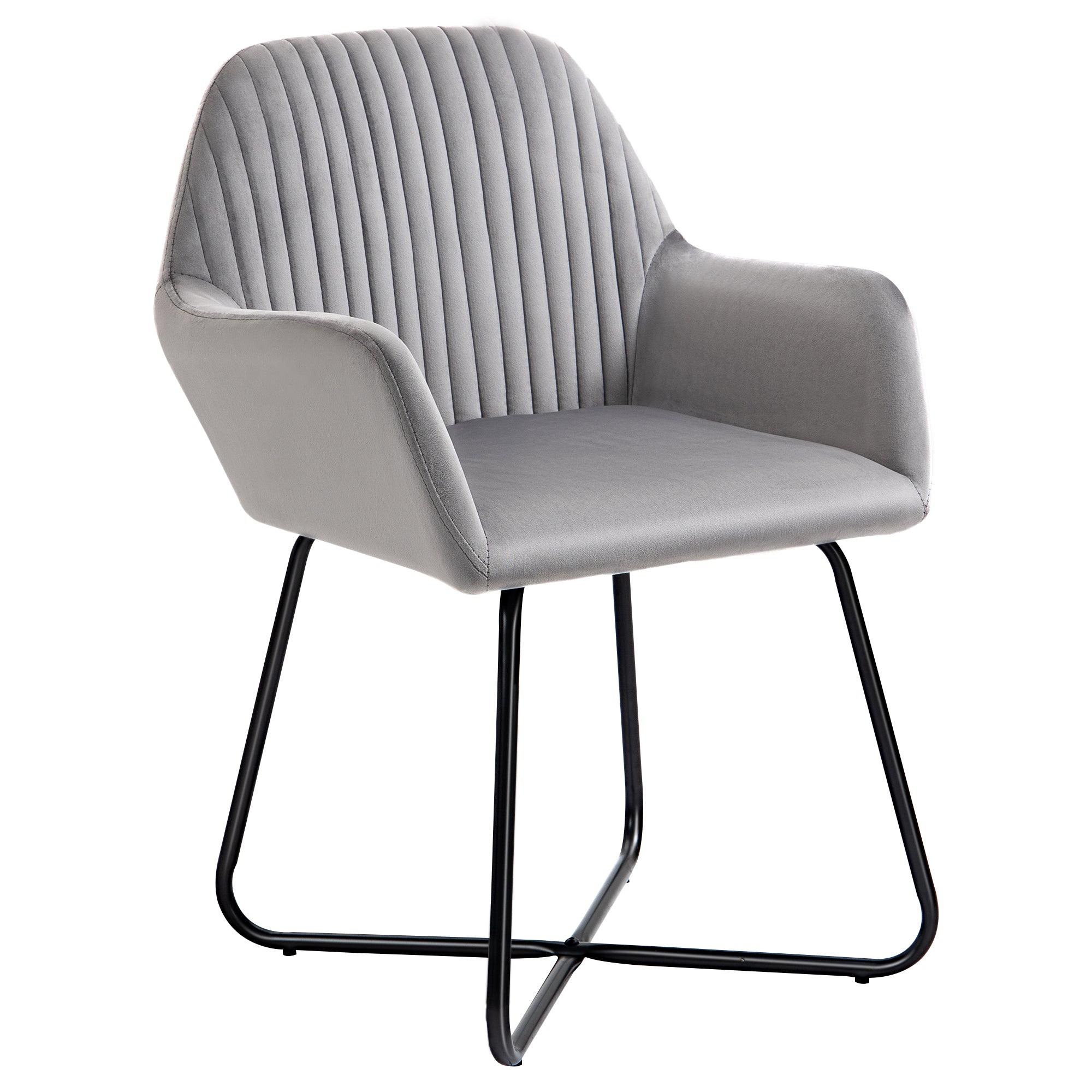 HOMCOM Modern Arm Chair Upholstered Accent Chair with Metal Base for Living Room Grey