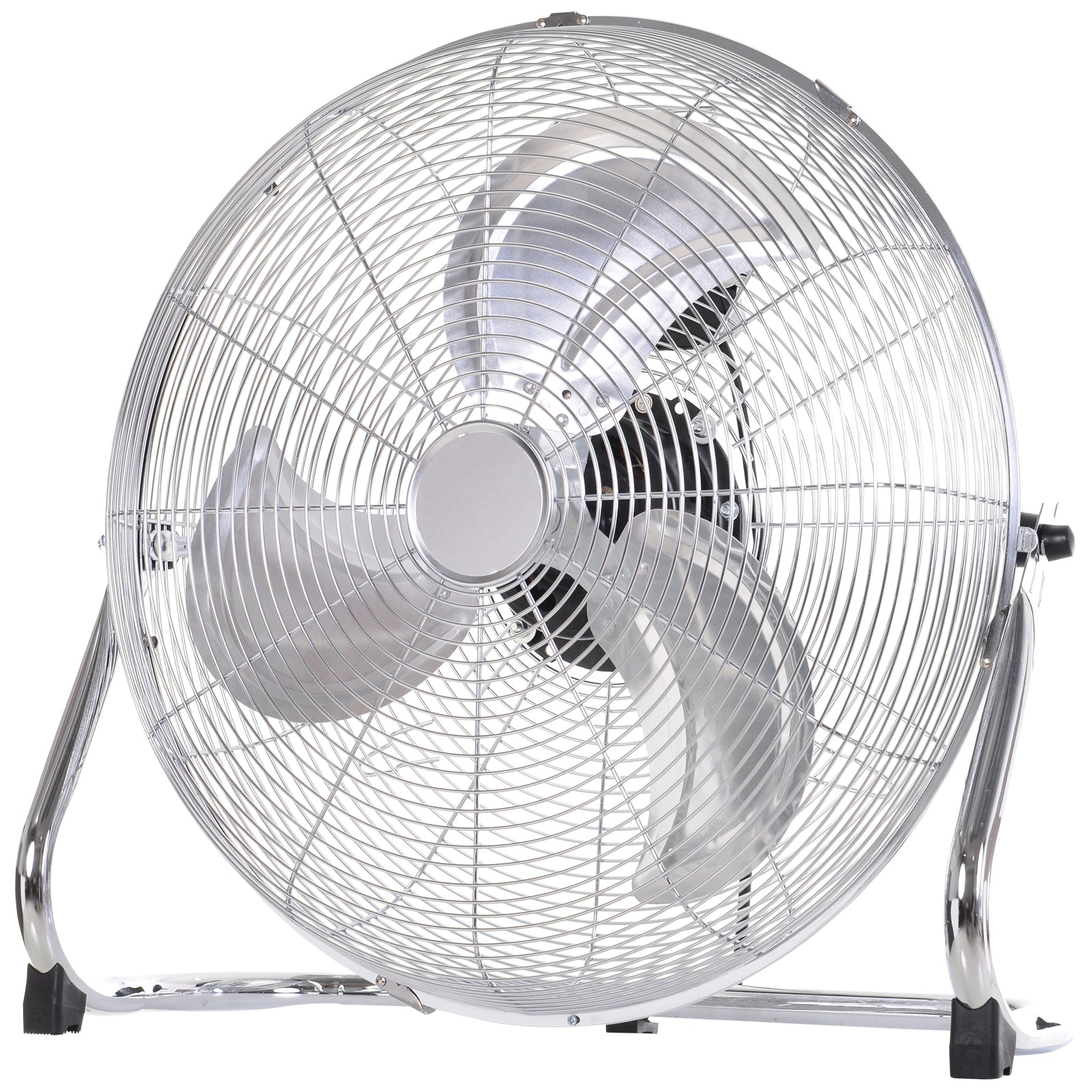 HOMCOM High-Velocity Floor Fan: 20" Chrome Metal, Adjustable Tilt, 3 Speeds, Portable for Gym, Home Office, Silverstone