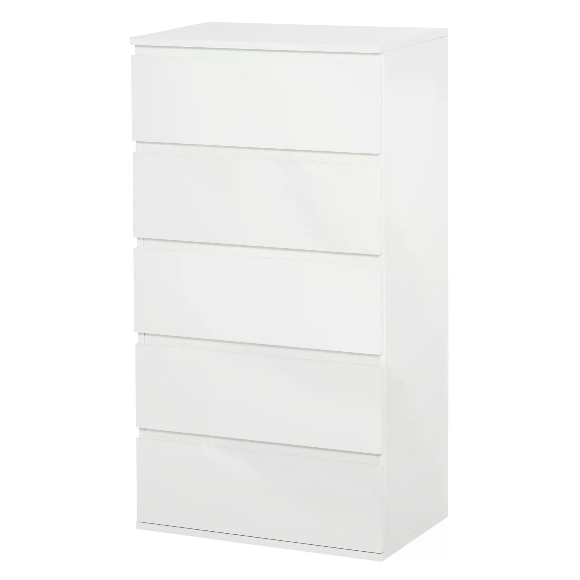 HOMCOM Chest of Drawers: 5 Drawer Storage Cabinet, Freestanding Tower Unit, Bedroom & Lounge, Pristine White