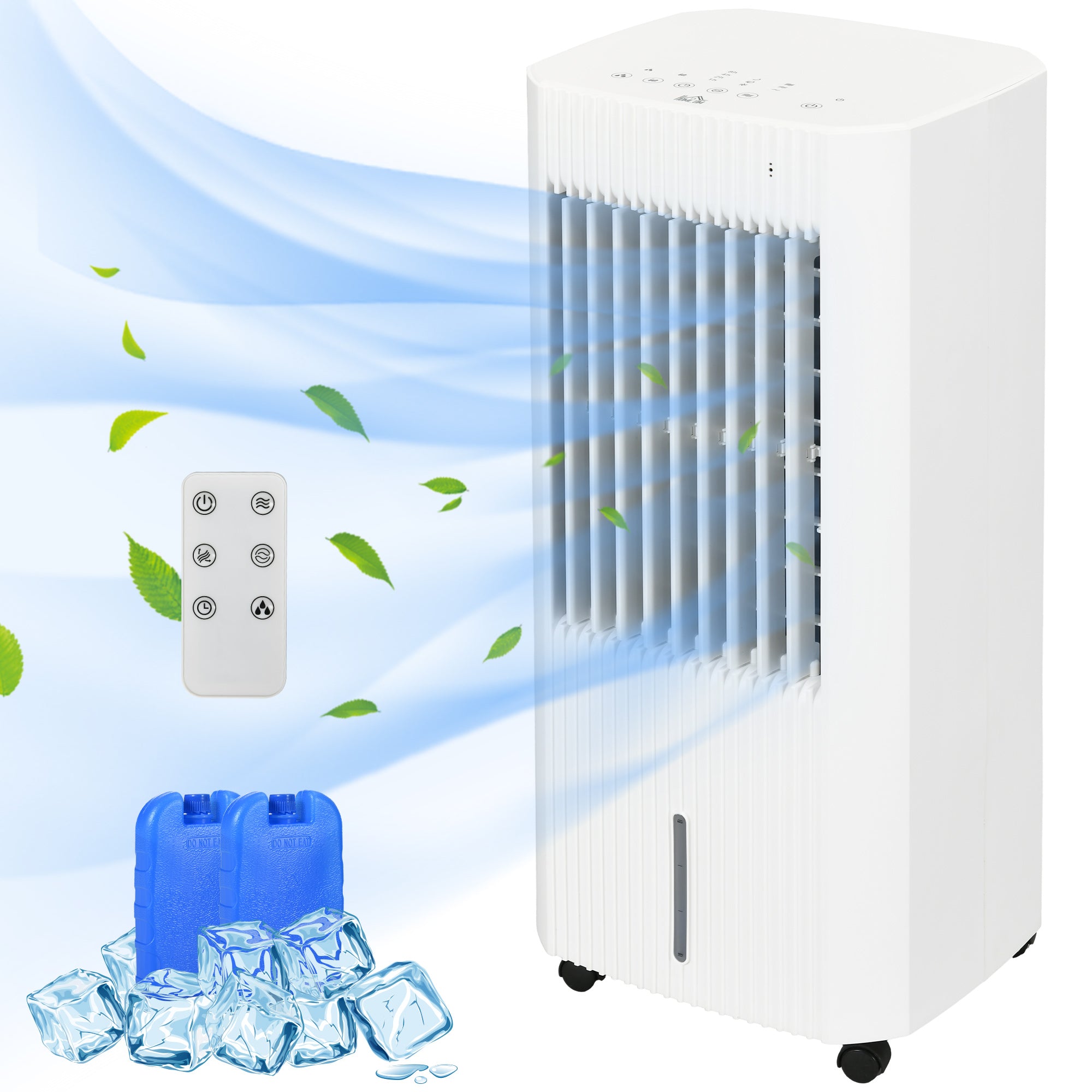 HOMCOM 68cm Portable Evaporative Air Cooler, 3-In-1 Ice Cooling Fan Cooler, Water Conditioner Humidifier Unit with Remote, 15H Timer, Oscillating, LED Display, 5L Water Tank for Home, White