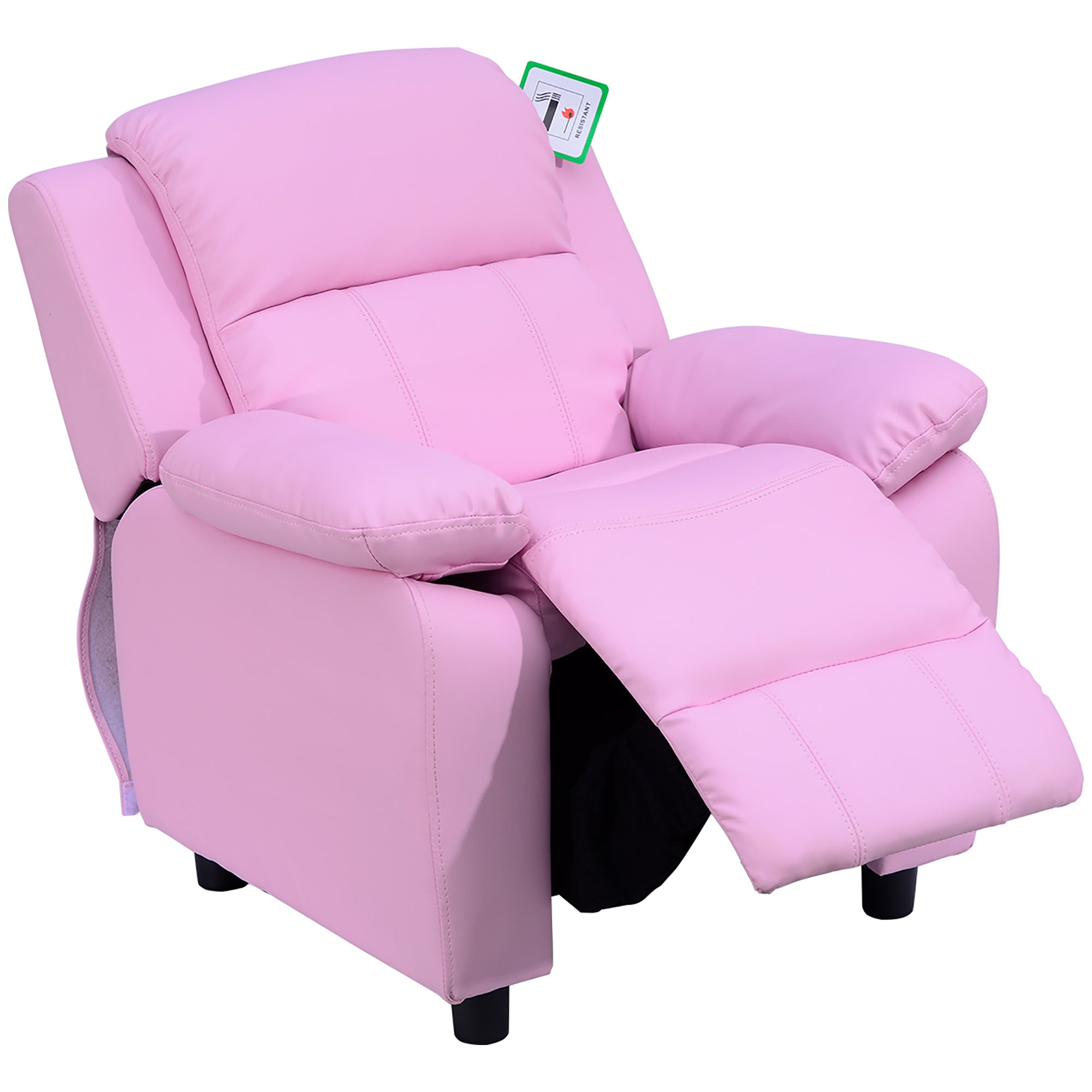 HOMCOM Kids Children Recliner Lounger Armchair Games Chair Sofa Seat PU Leather Look w/ Storage Space on Arms (Pink)