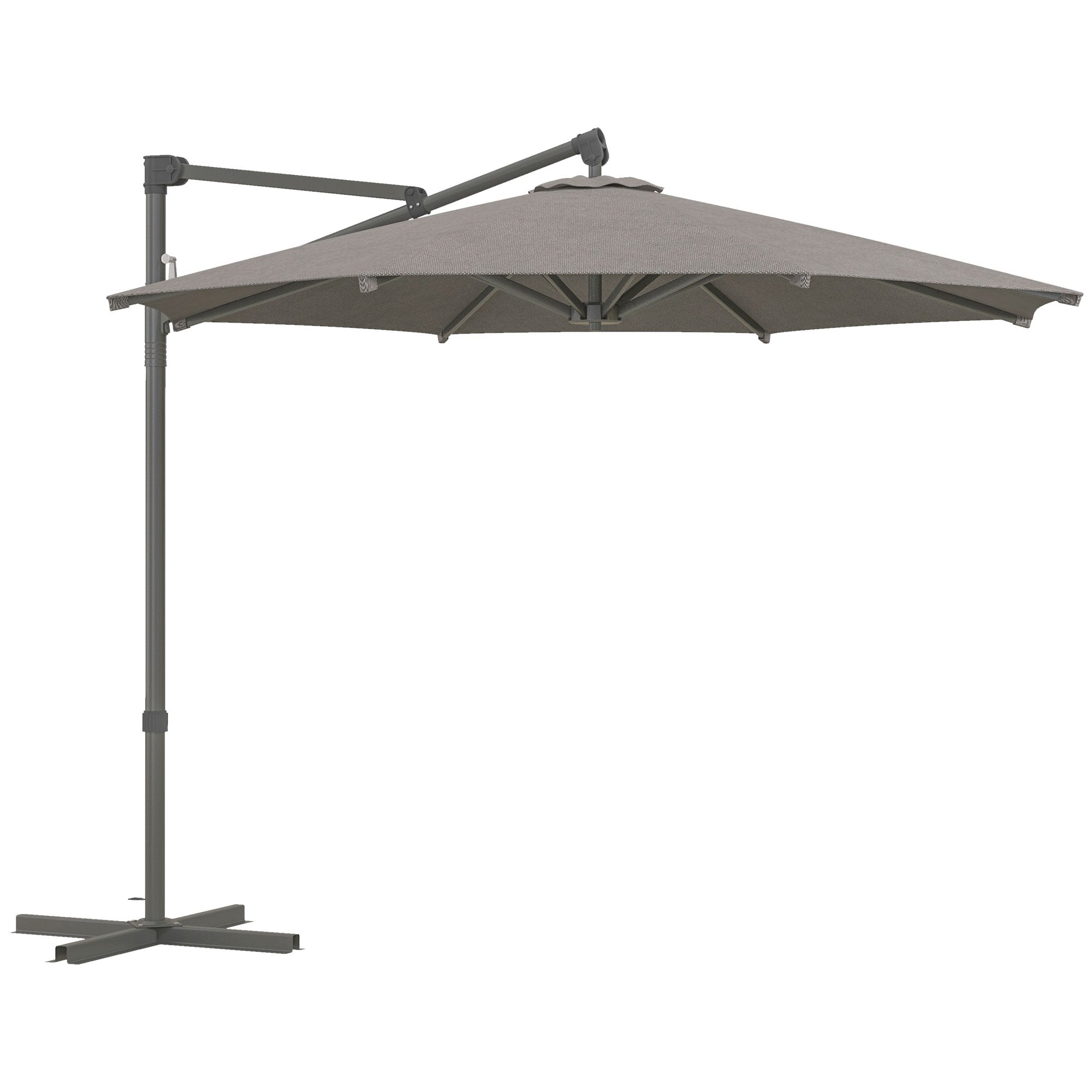 Outsunny 3 m Cantilever Banana Parasol with Cross Base, 360° Rotation Patio Umbrella with Crank Handle, Tilt, Dark Grey