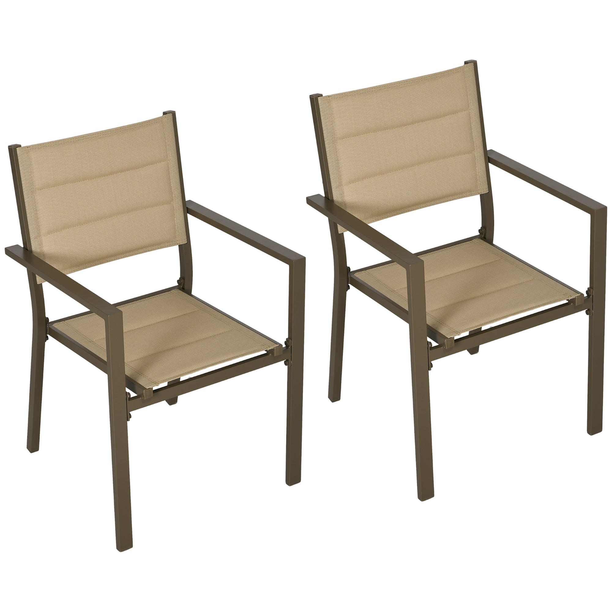 Outsunny Aluminium Stacking Garden Chairs, Set of Two, Durable Outdoor Patio Furniture, Khaki