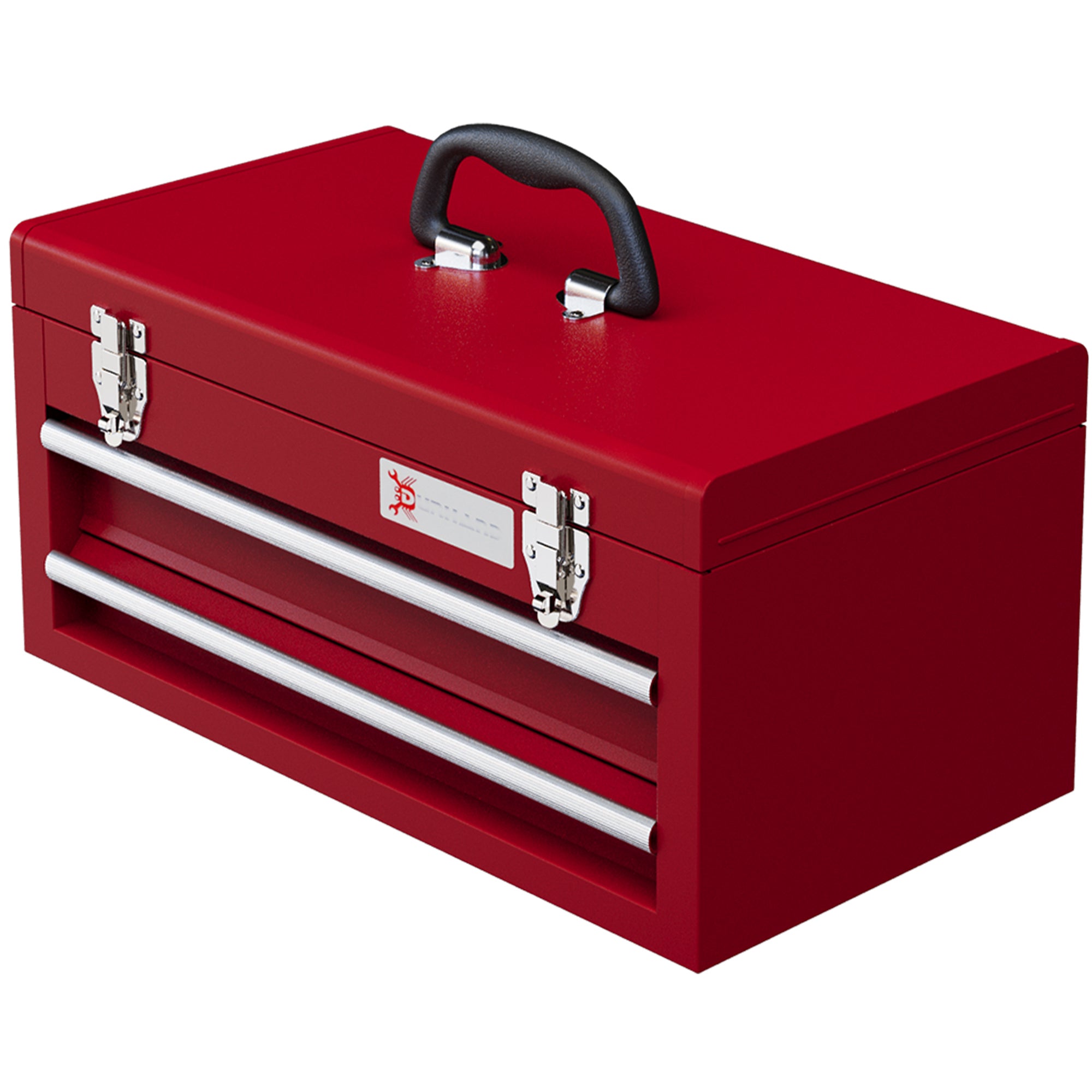 DURHAND Metal Tool Box with Lock, 2 Drawer Chest, Latches, Ball Bearing Runners, Portable, Red