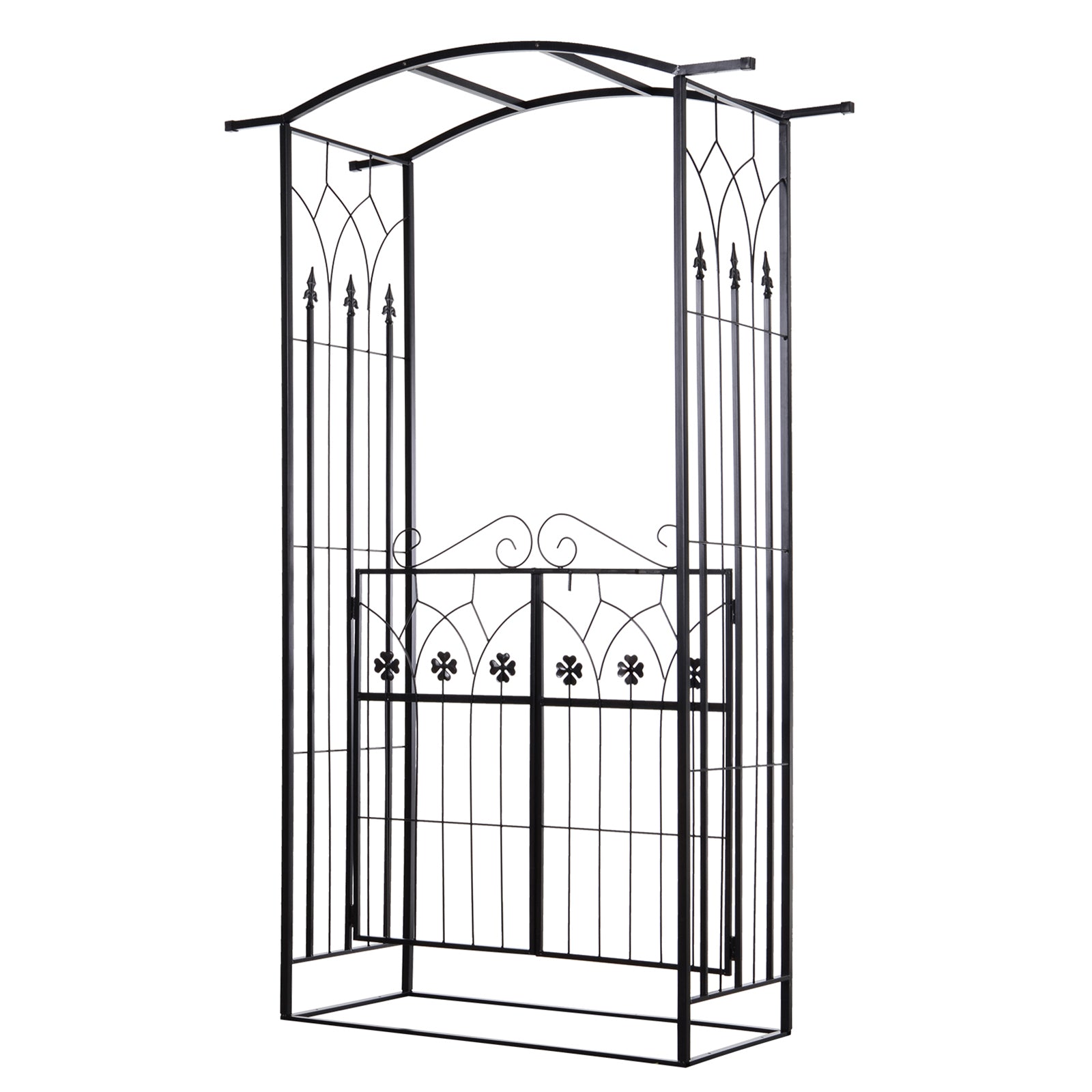 Outsunny Metal Frame Outdoor Garden Entrance Arch w/ Gate Black