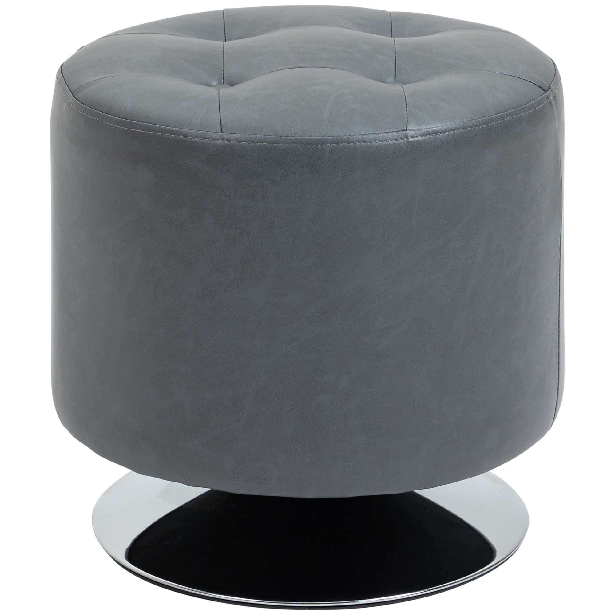 HOMCOM 360 Swivel Foot Stool, Round Ottoman with Thick Sponge Padding, Solid Steel Base, Grey