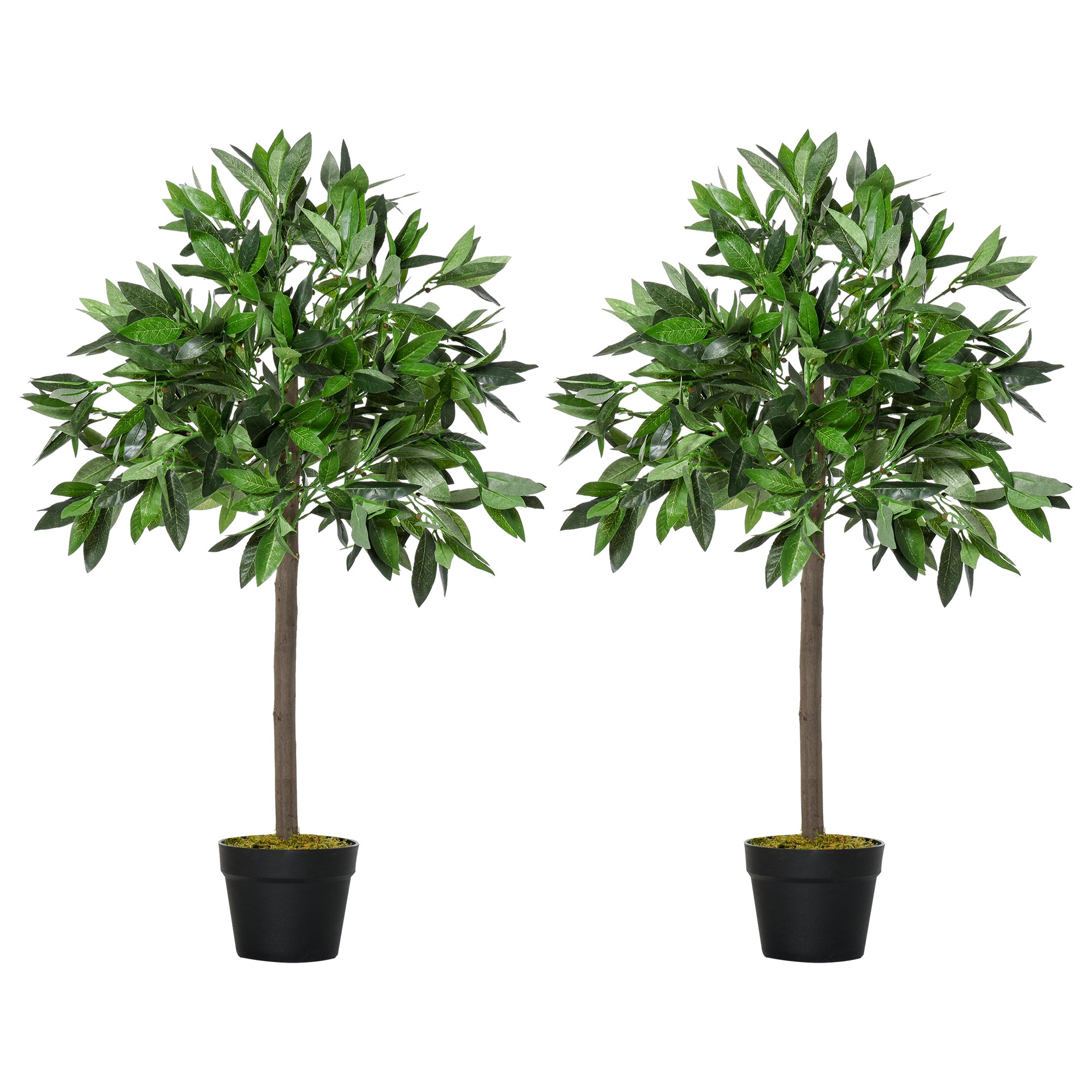 Outsunny Set of 2 Artificial Topiary Bay Laurel Ball Trees Decorative Plant with Nursery Pot for Indoor Outdoor Décor, 90cm