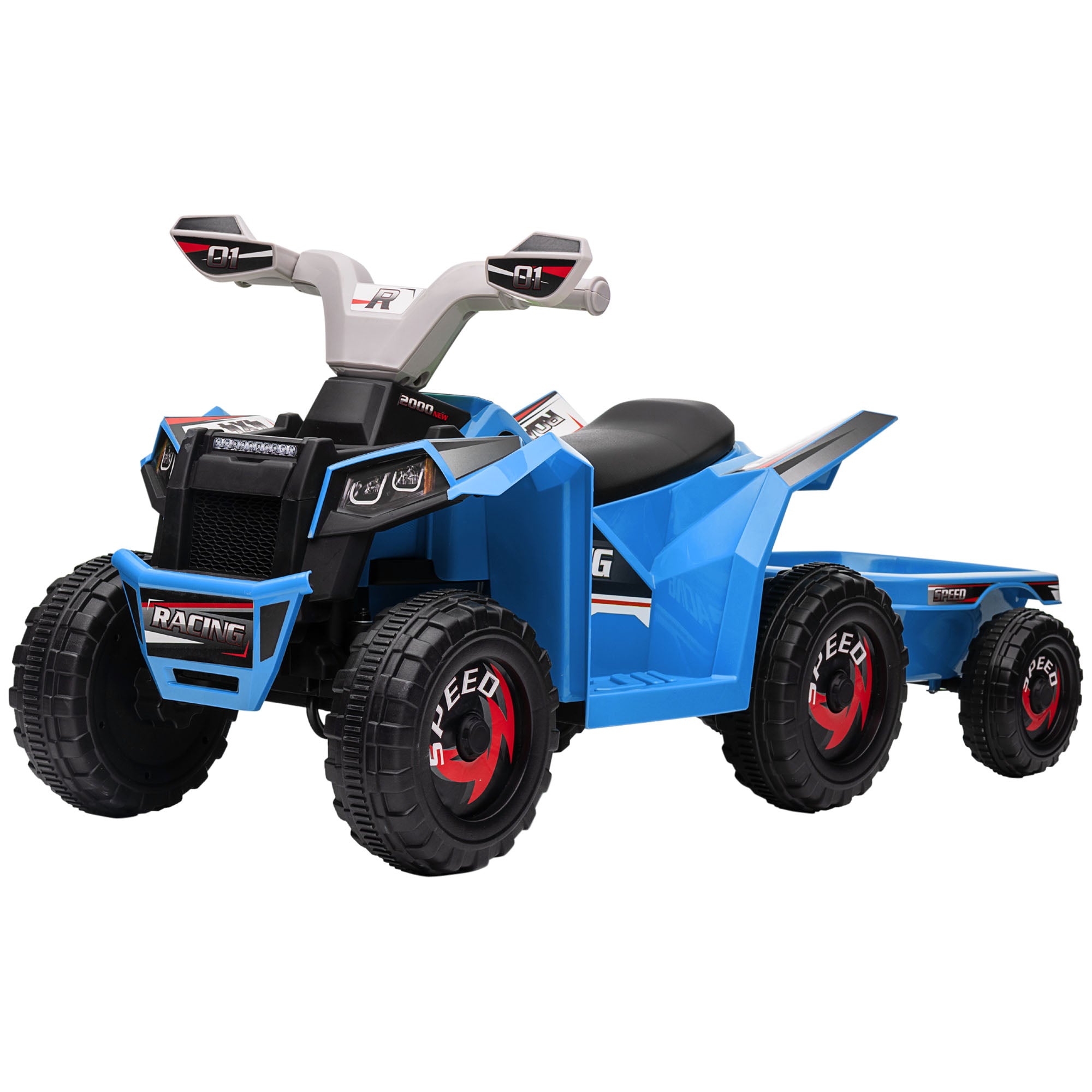 HOMCOM Electric Quad Bike for Toddlers, 6V with Back Trailer, Wear-Resistant Wheels, Suitable for 18-36 Months, Blue