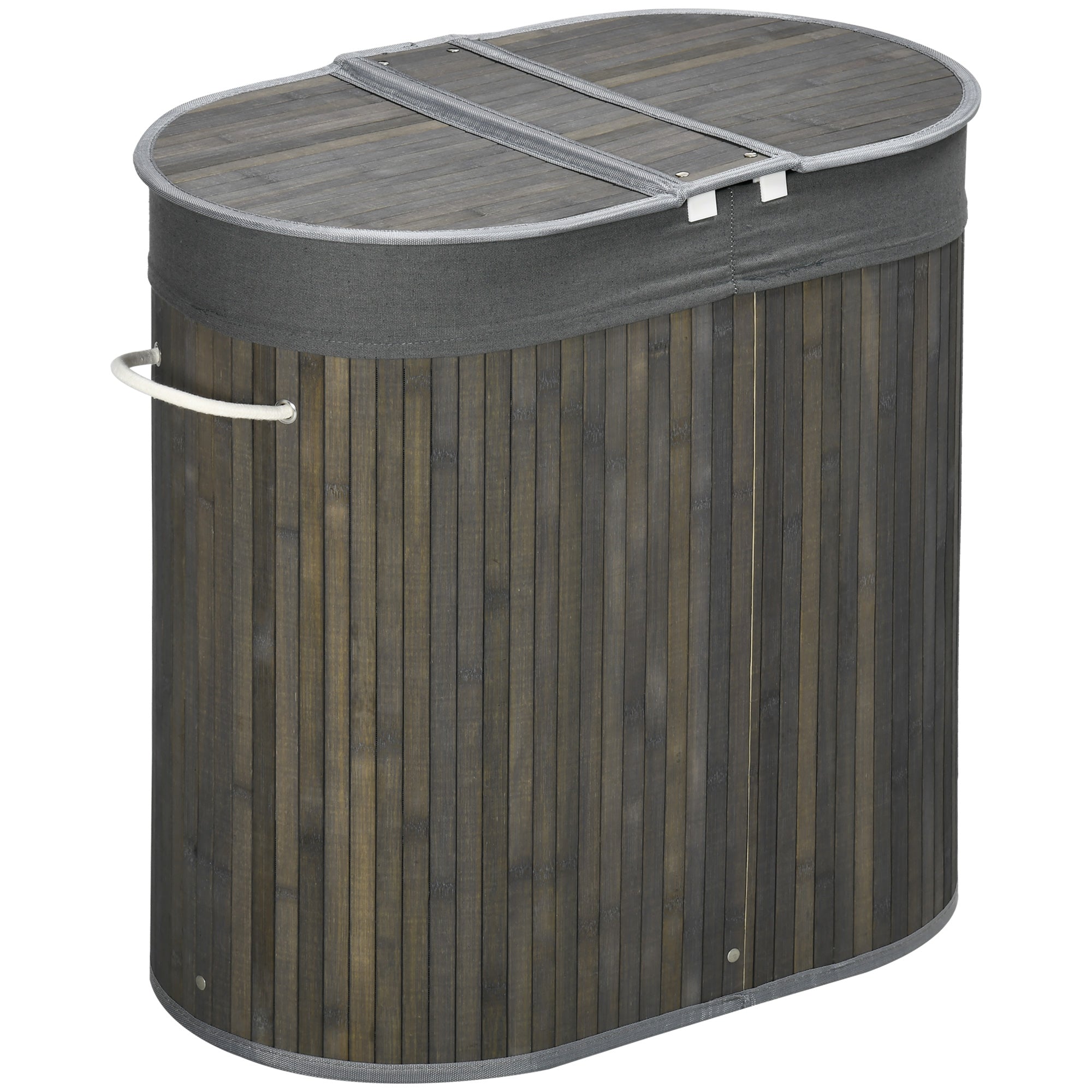 HOMCOM Bamboo Laundry Sanctuary: 100L Dual-Compartment Hamper with Lid & Removable Liner, Greystone