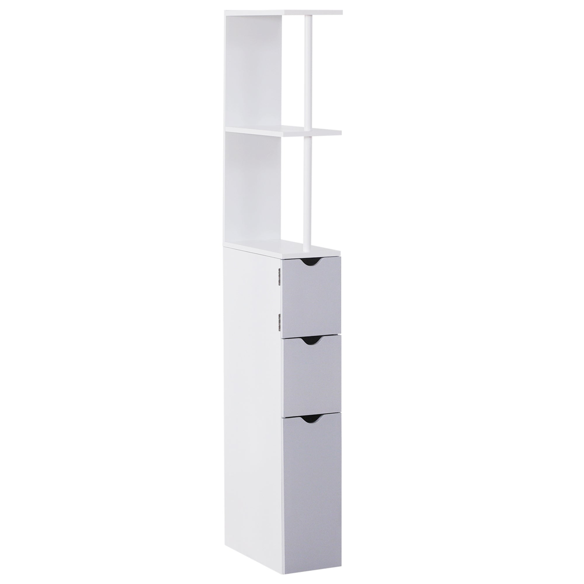 HOMCOM Slimline Bathroom Storage Free-Standing Bathroom Cabinet Unit Tall Shelf Toilet Tissue Cupboard w/Drawers - Grey and White