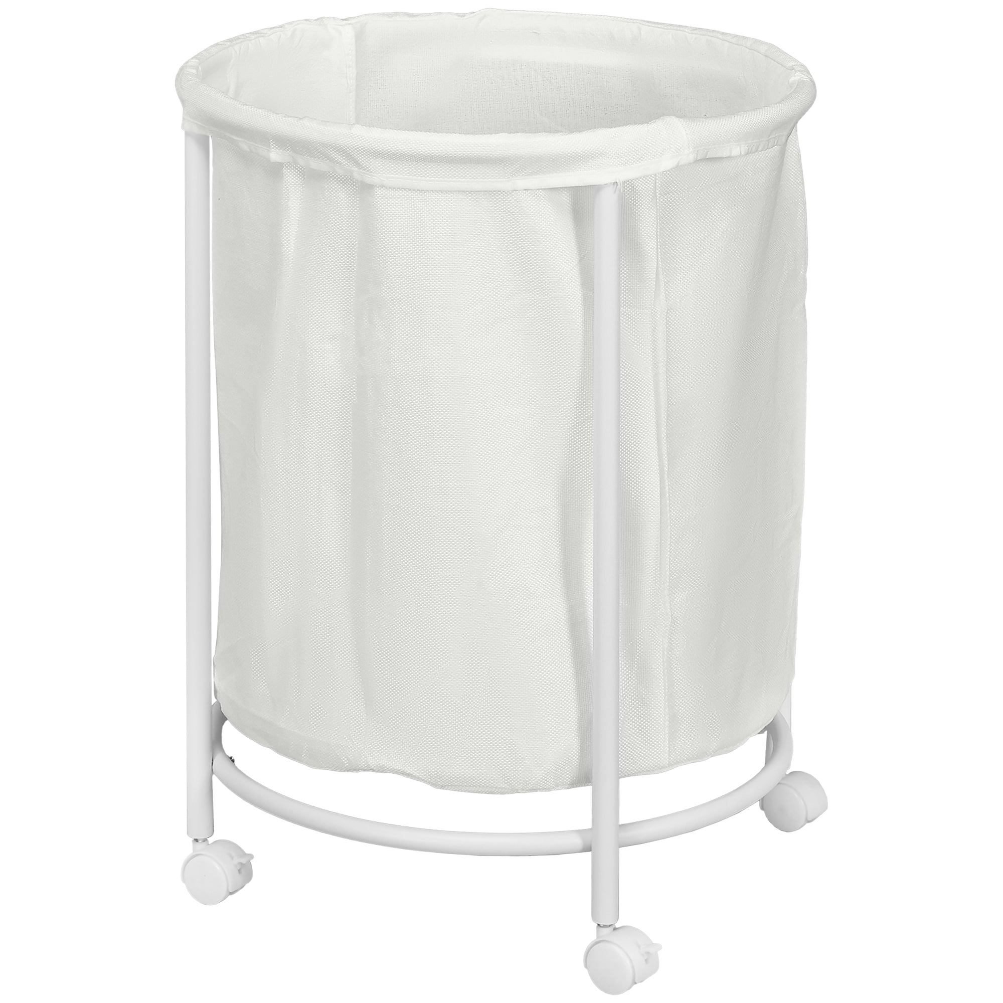 HOMCOM 100L Rolling Laundry Basket on Wheels, 50cm Round Laundry Hamper with Removable Bag and Steel Frame for Bedroom, Bathroom, Laundry Room, Cream White